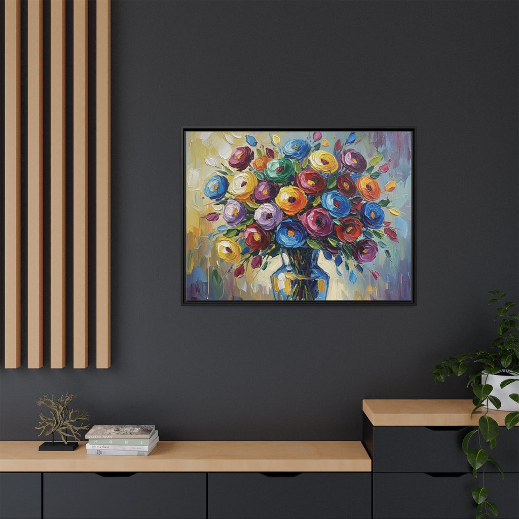Impression sur toile bouquet floral aquarelle - Tableau mural encadré mat - Illusion de peinture à l'huile vibrante