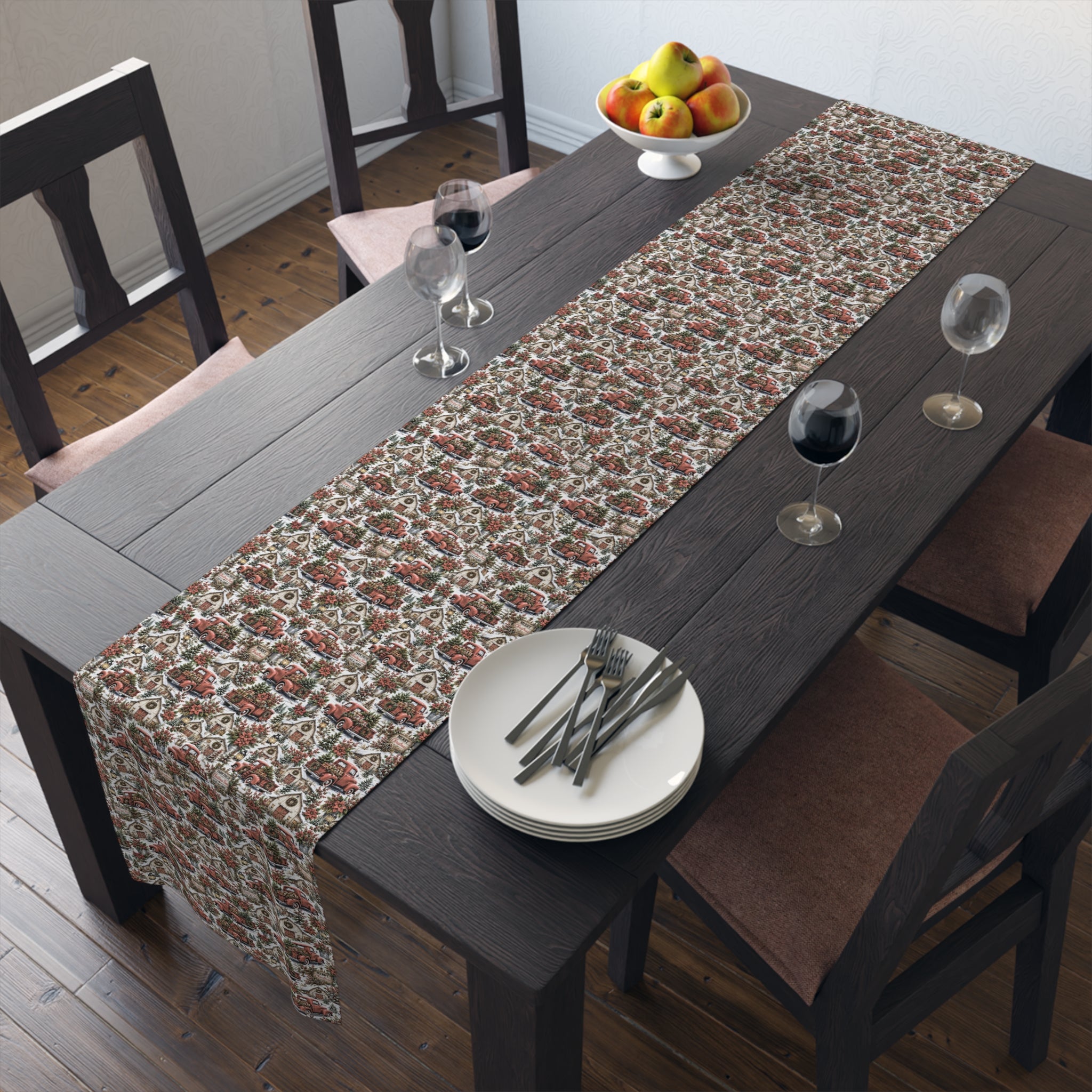 Autumn Harvest Table Runner — Rustic Farmhouse Cotton-Poly Dining Decor