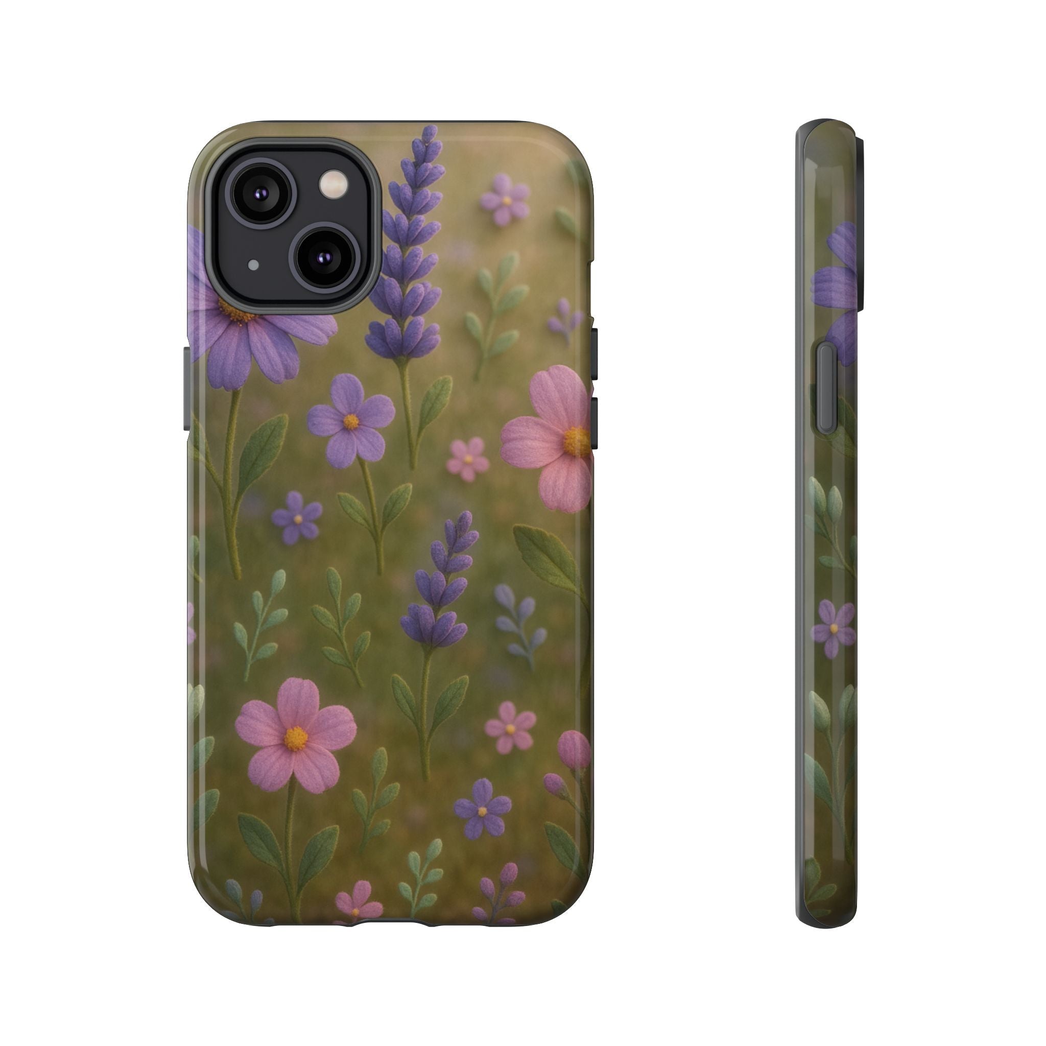 Pastel Flowers 3D Illusion Wildflower Phone Case Cute Pastel Floral Design in Lavender, Pink, Mint Green Aesthetic Protective Case for iPhone and  Android