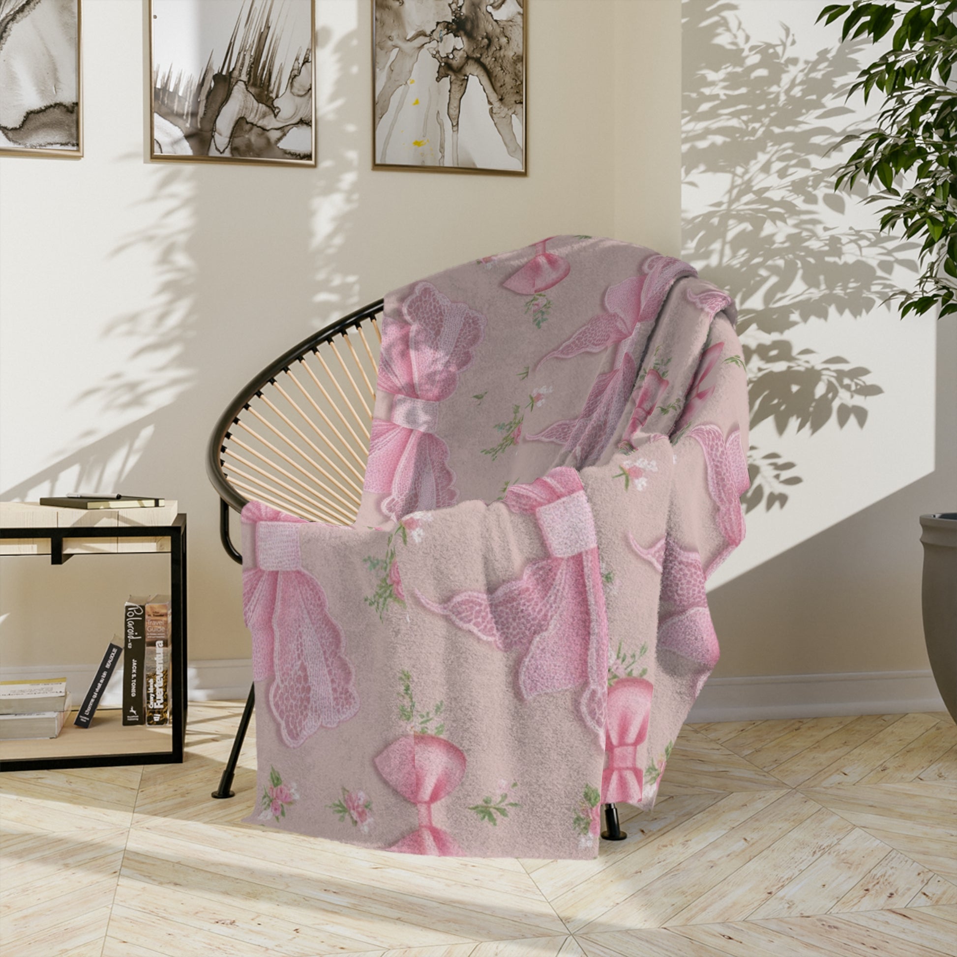 Pink Bows with Floral Minky Blanket Soft, Festive, and Perfect for Holiday Snuggles and Gifting Housewarming Gift Throw