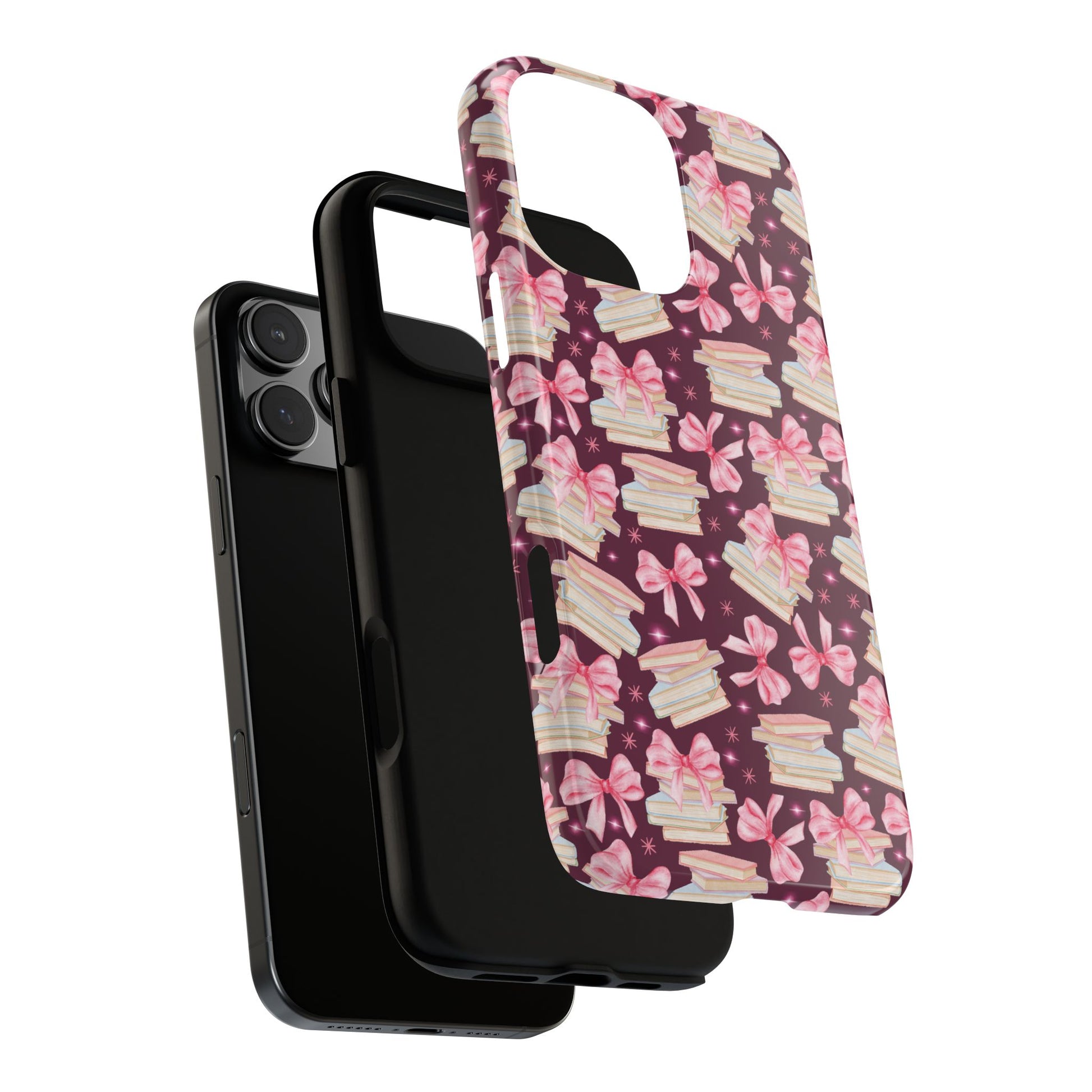 Coquette Pink Bows & Books Phone Case for iPhone 16 15 14 13 12  21 23 Samsung, and Pixel | Stylish Protective Cover Gift for Her Perfect for Floral Lover