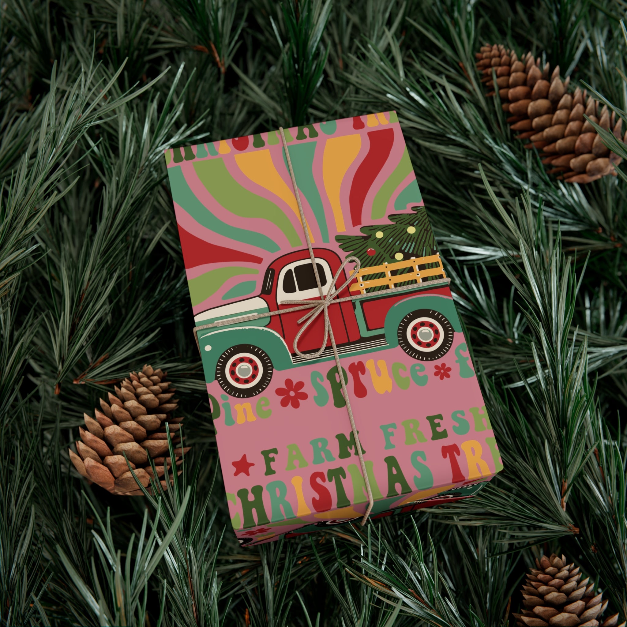 Christmas Retro Boho Pickup Wrapping Paper Holiday Gift Wrap with Perfect for Christmas Presents, Crafting, Holiday Decor Premium Quality Perfect for Gift - MRSBYVALLE