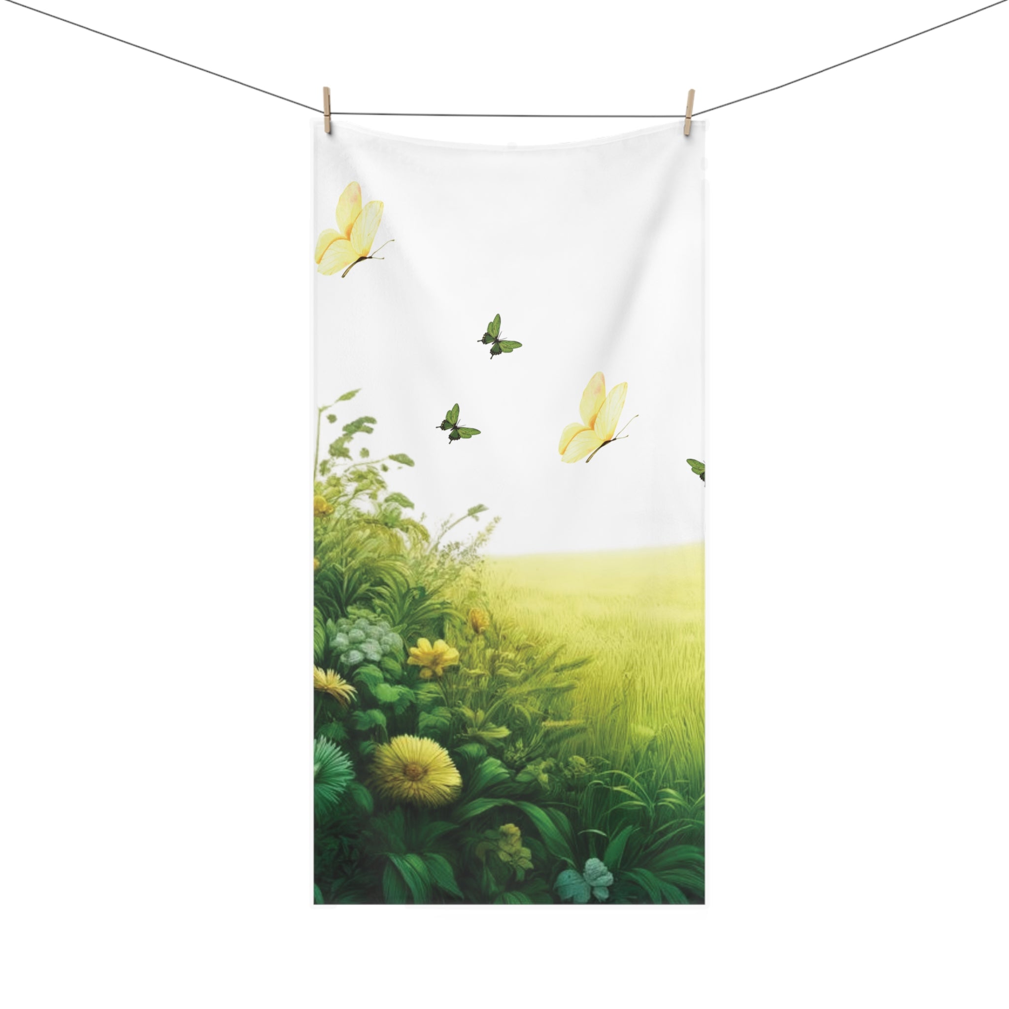 Spring Meadow Towel A Dance of Grass and Blooms Soft & Luxurious Mink-Cotton Towel 30x60 Elevate Your Bath Experience Vibrant Nature-Inspired Elegance Housewarming Gift.