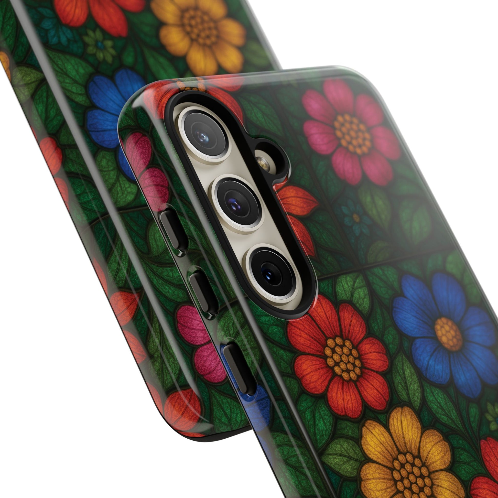 Bright Floral Stained Glass Illusion Phone Case Colorful Abstract Art, Aesthetic Protective Cover for iPhone, Samsung & Google, Unique Gift Idea Mom