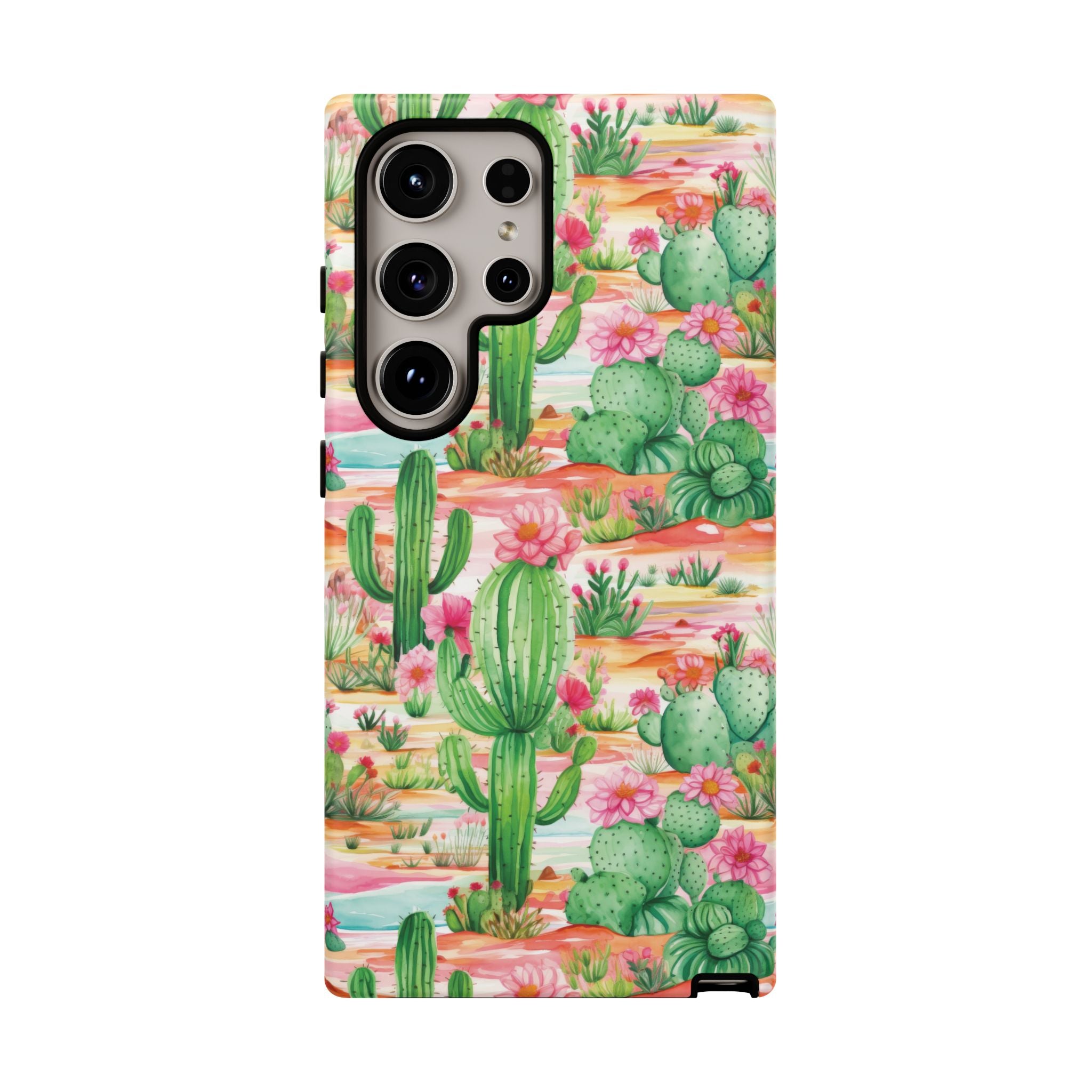 Pink and Mint Green Cactus Phone Case - Tough, Stylish Cover with Cactus Flowers | Durable Protection for iPhone & Android | Fresh Nature-Inspired Design!