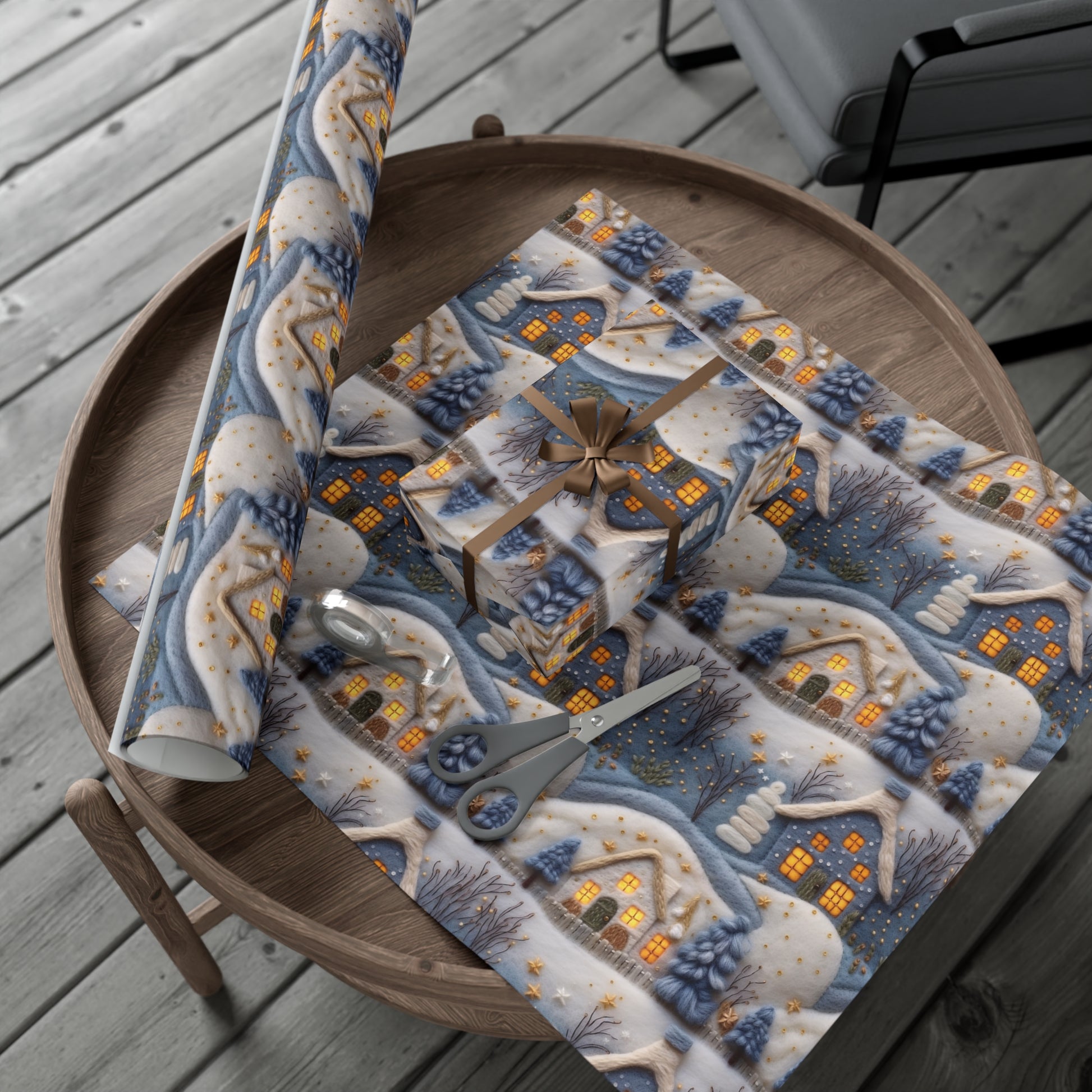 3D Felt Illusion Blue Houses Wrapping Paper Premium Gift Wrap with Unique Textured Design, Perfect for Birthdays, Holidays, and Special Occasions - Eye-Catching and Stylish - MRSBYVALLE