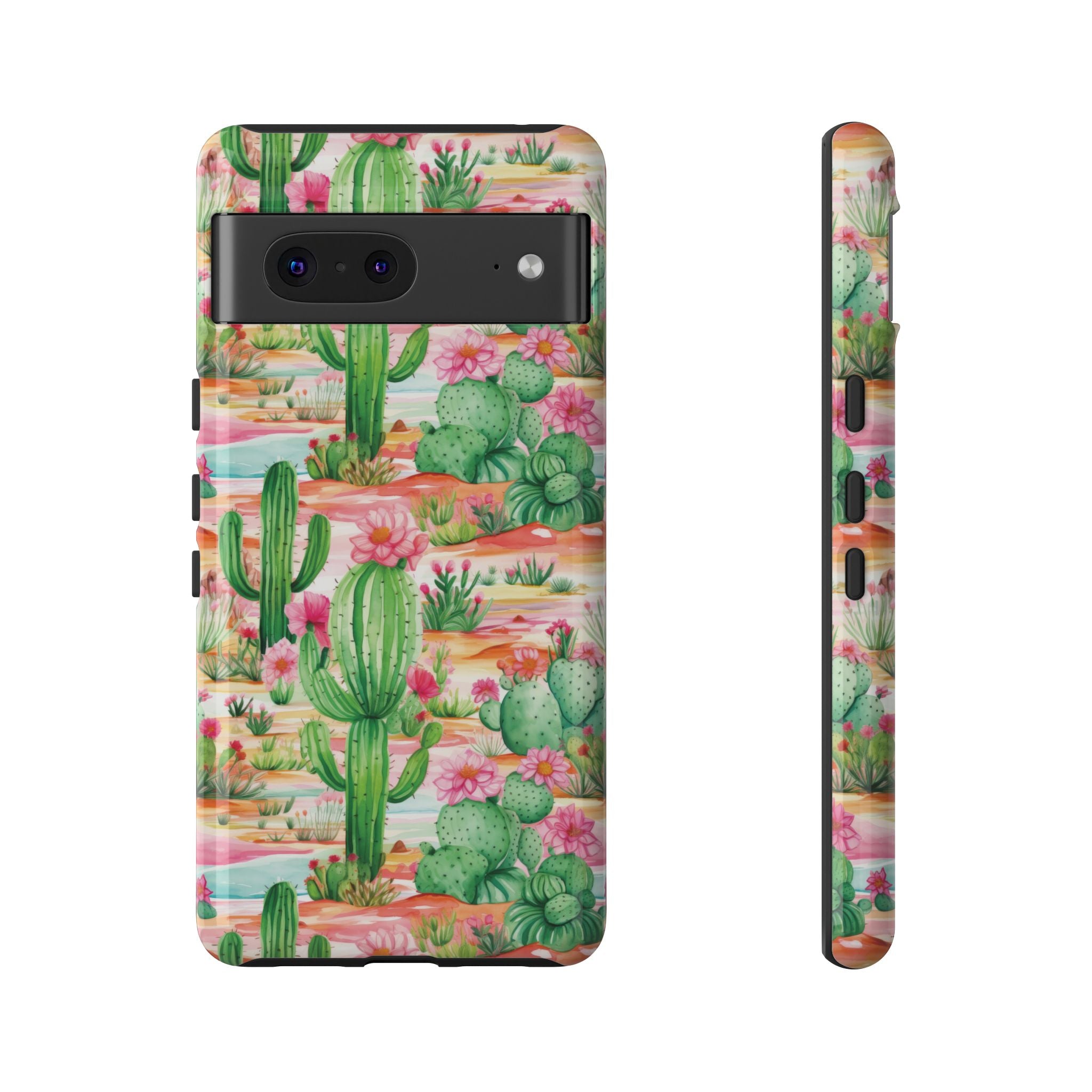 Pink and Mint Green Cactus Phone Case - Tough, Stylish Cover with Cactus Flowers | Durable Protection for iPhone & Android | Fresh Nature-Inspired Design!