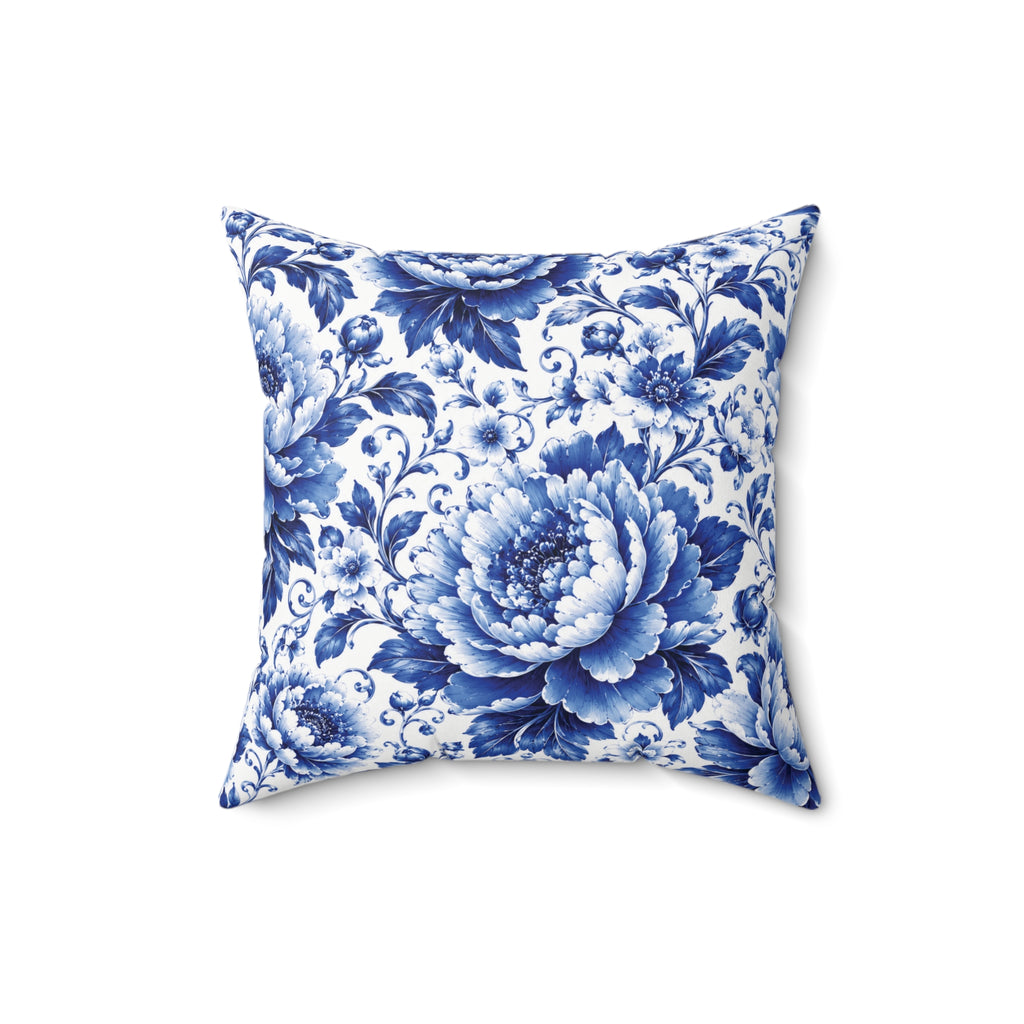 Blue & White Chinoiserie Peony Throw Pillow | Luxury Grandmillennial Floral Cushion Cover Vintage