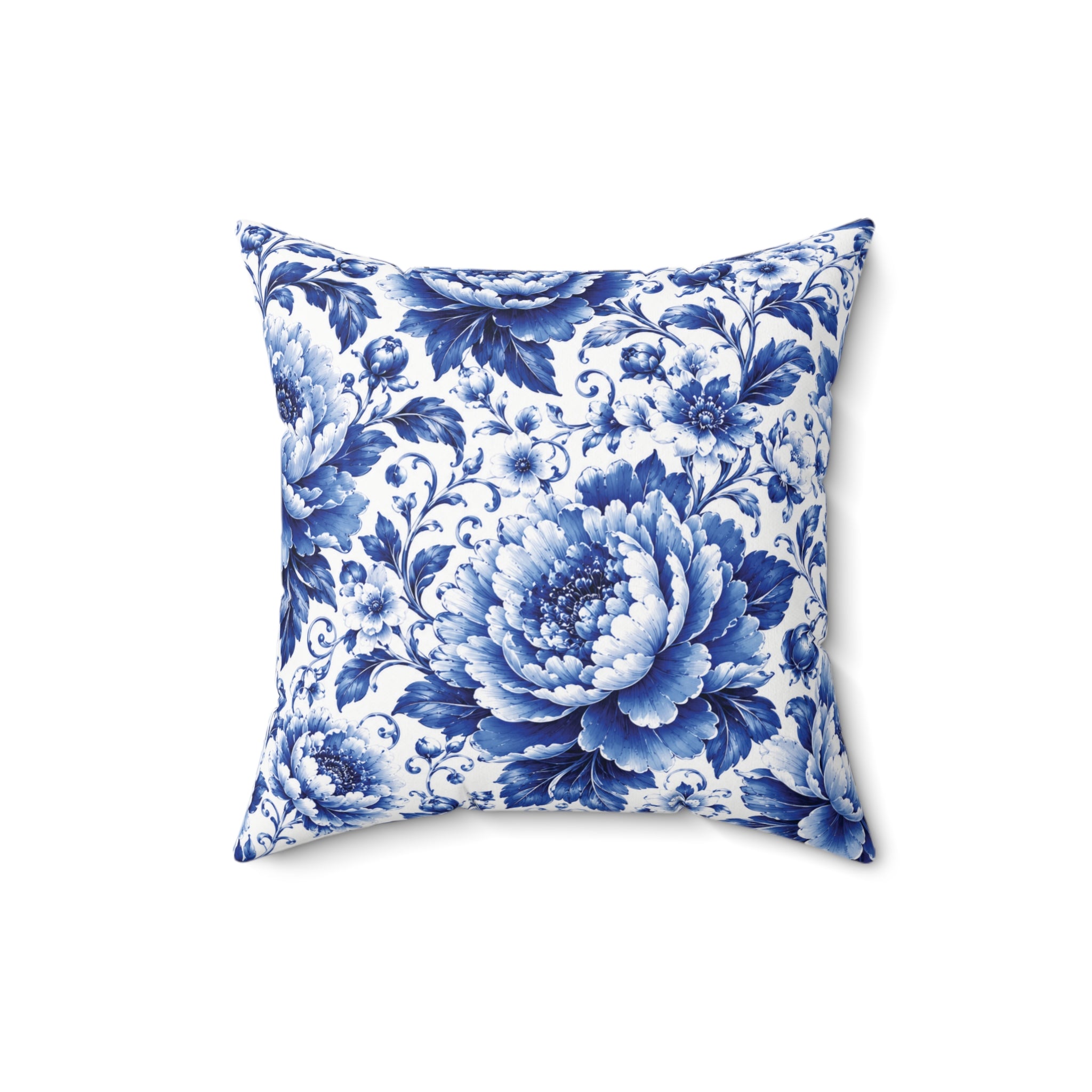 Blue & White Chinoiserie Peony Throw Pillow | Luxury Grandmillennial Floral Cushion Cover Vintage
