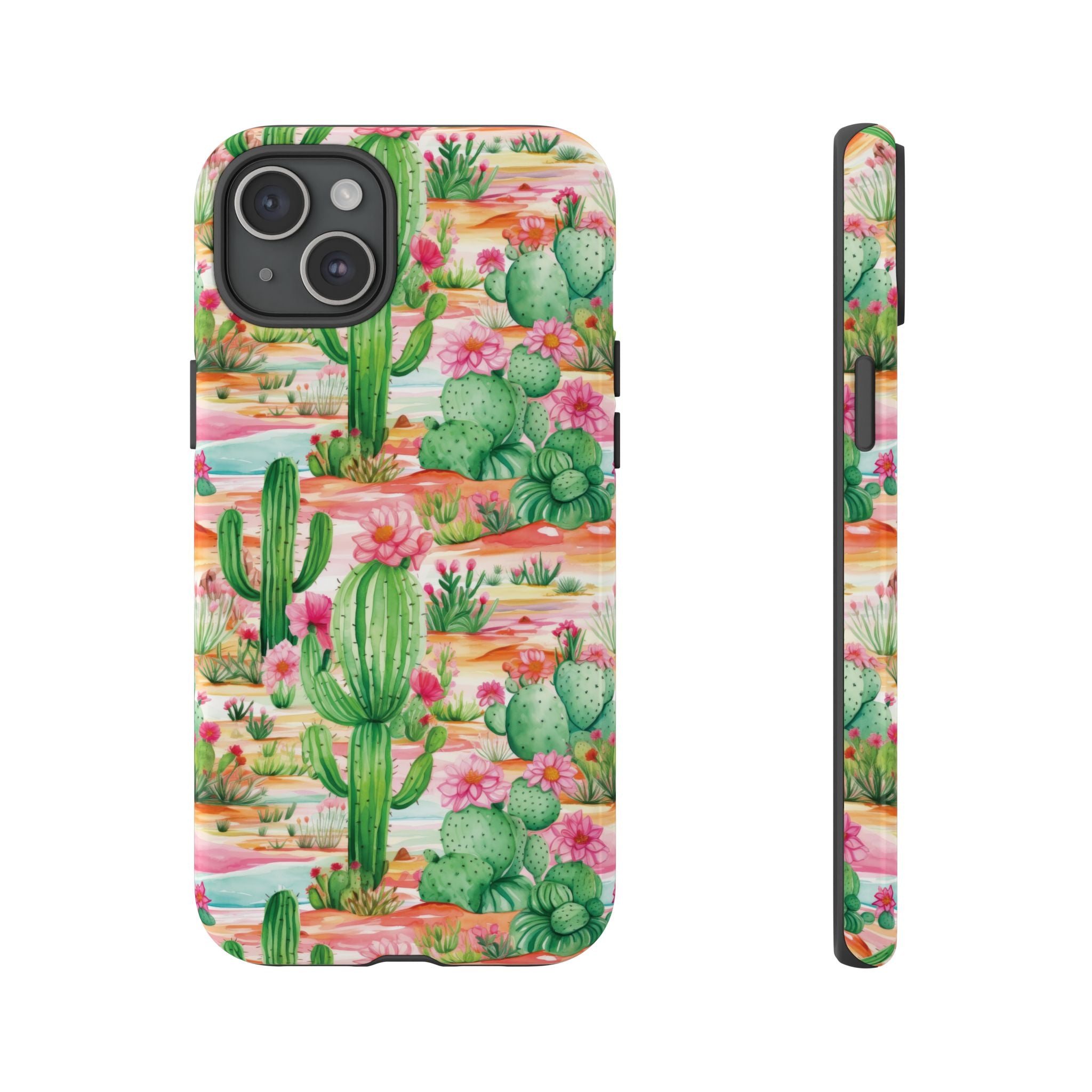 Pink and Mint Green Cactus Phone Case - Tough, Stylish Cover with Cactus Flowers | Durable Protection for iPhone & Android | Fresh Nature-Inspired Design!