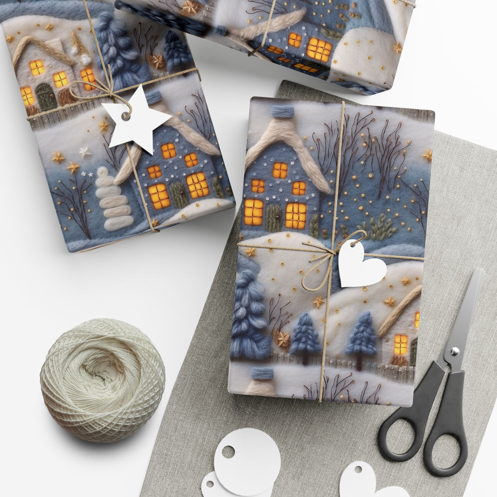 3D Felt Illusion Blue Houses Wrapping Paper Premium Gift Wrap with Unique Textured Design, Perfect for Birthdays, Holidays, and Special Occasions - Eye-Catching and Stylish - MRSBYVALLE