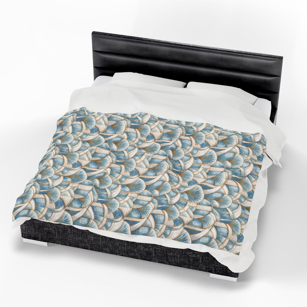 Couverture Polaire en Velours Luxe Géométrique Bleu et Or Minky