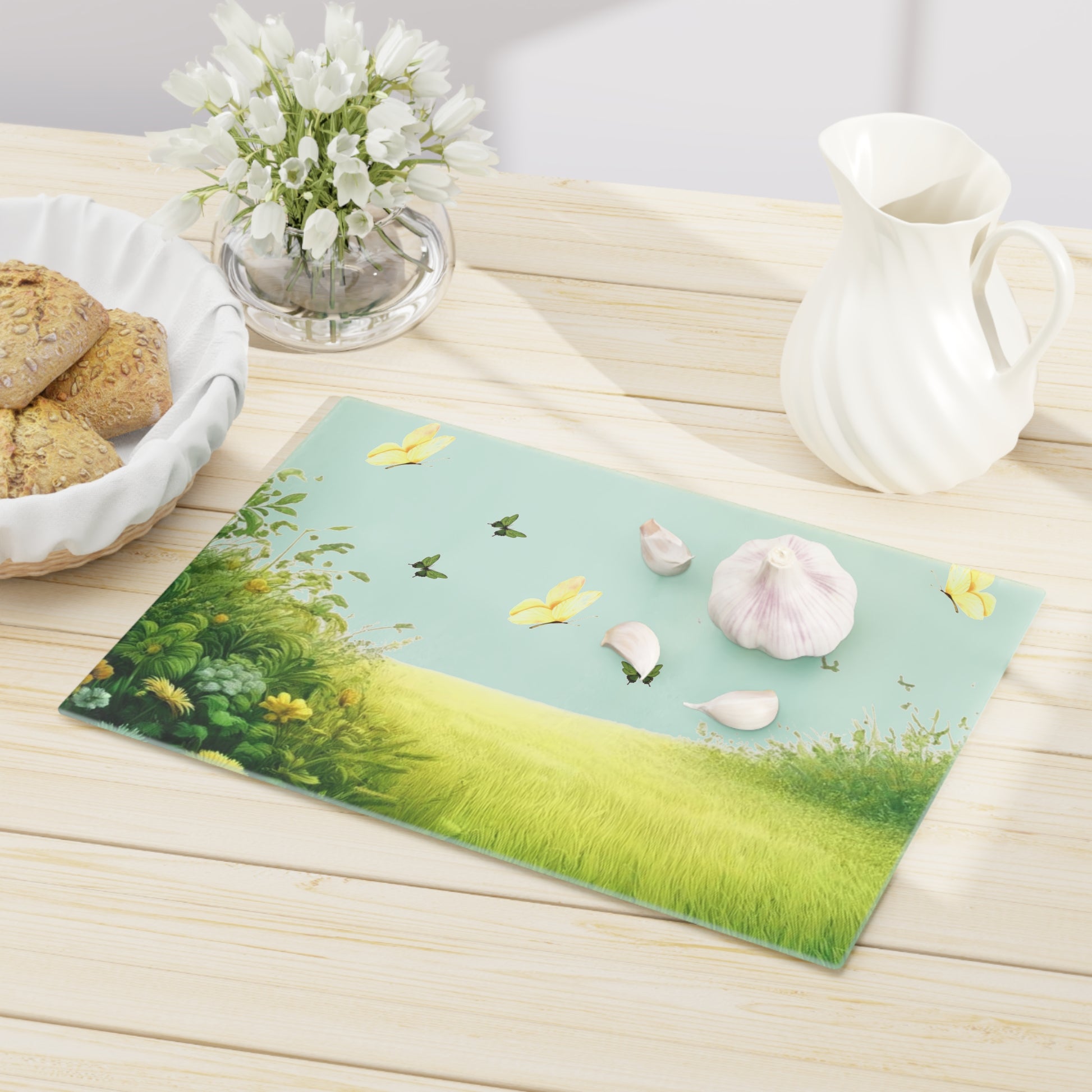 Butterflies Cutting Board Floral Tempered Glass Cutting Board Durable Kitchen Decor with Elegant Flower Design, Housewarming, New House Gift - MRSBYVALLE