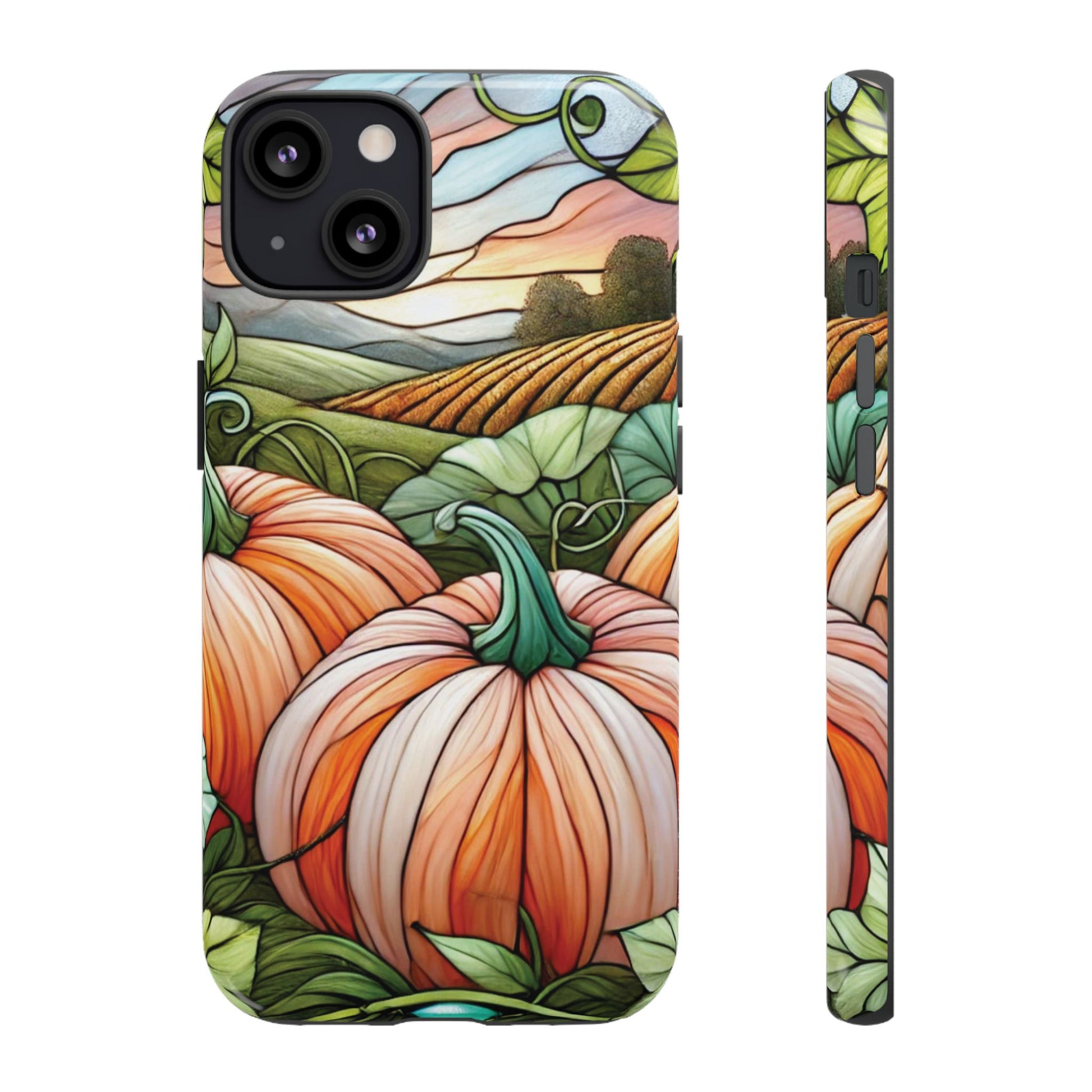 Pumpkins Phone Case Fall Faux Stained-Glass Thanksgiving Cover Pumpkin Lovers Gift for Galaxy S 24 23 22 21 Pixel 5 6 7 8 iPhone 17 , 16 15 14 13 12 Samsung iPhone Samsung Gift for Her
