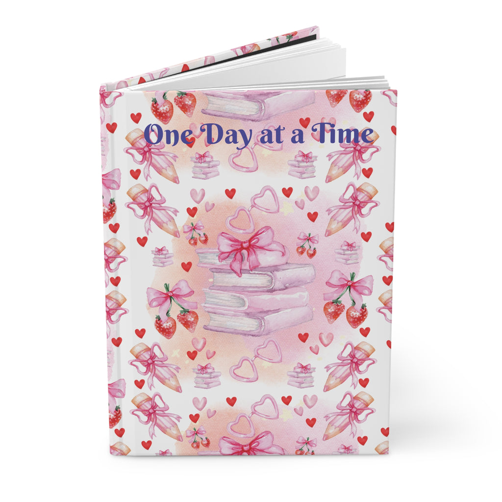 Romantic Pink Books and Bows One Day at a Time Hardcover Journal Perfect for Writers