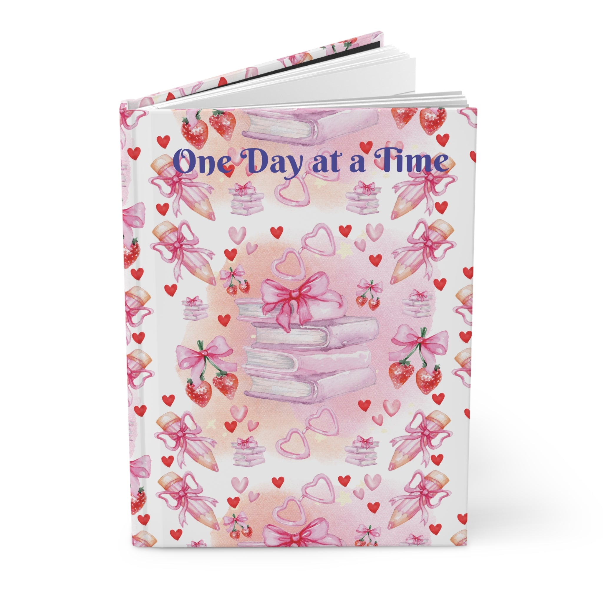 Romantic Pink Books and Bows One Day at a Time Hardcover Journal Perfect for Writers