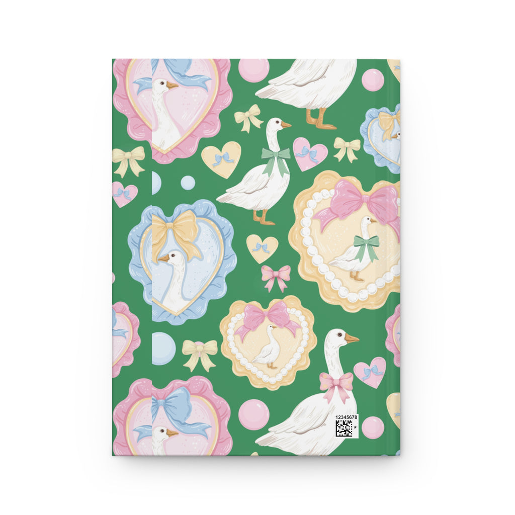 Silly Goose Green Hardcover Journal with Pastel Bows & Hearts  Whimsical Writing Notebook Perfect for Gift