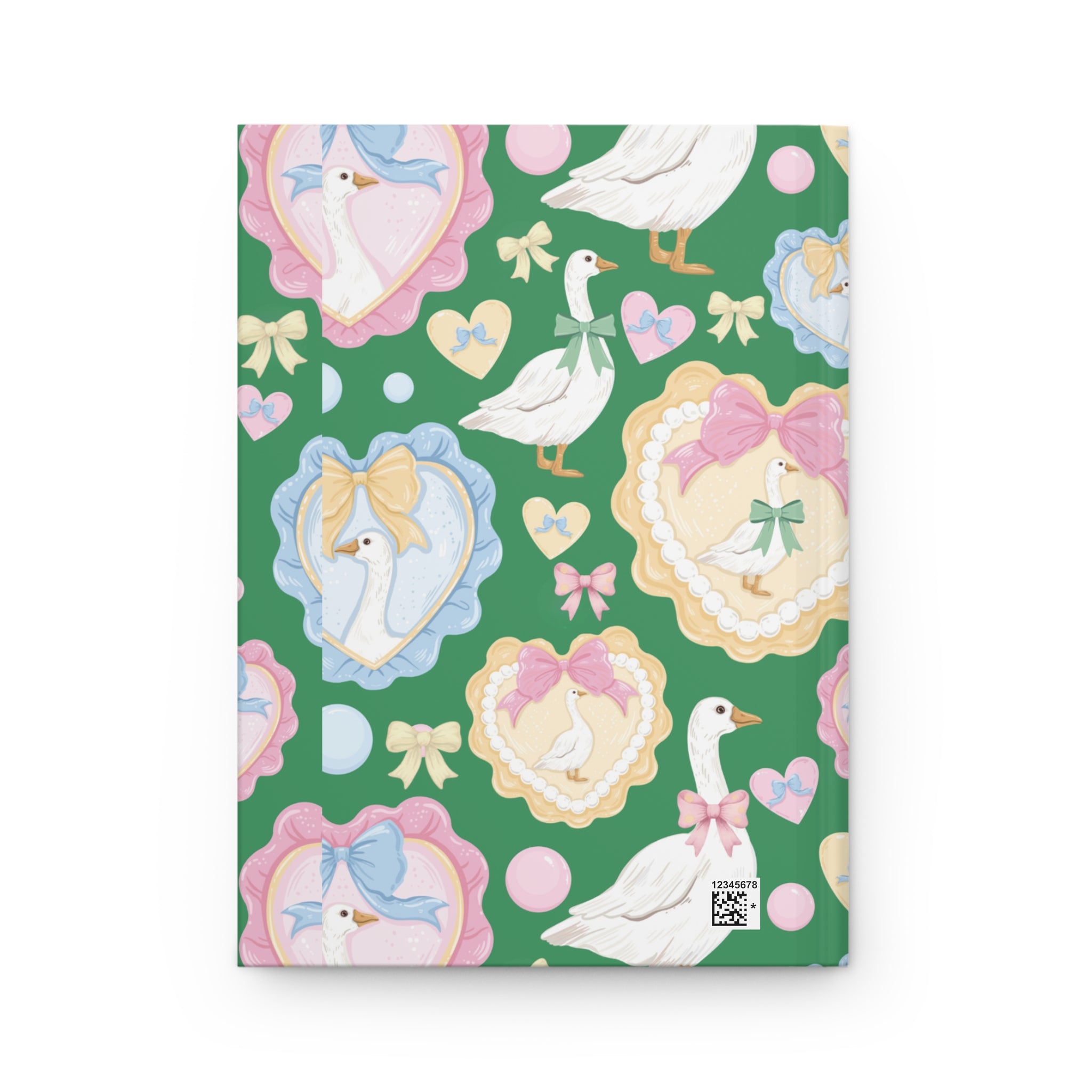 Silly Goose Green Hardcover Journal with Pastel Bows & Hearts  Whimsical Writing Notebook Perfect for Gift