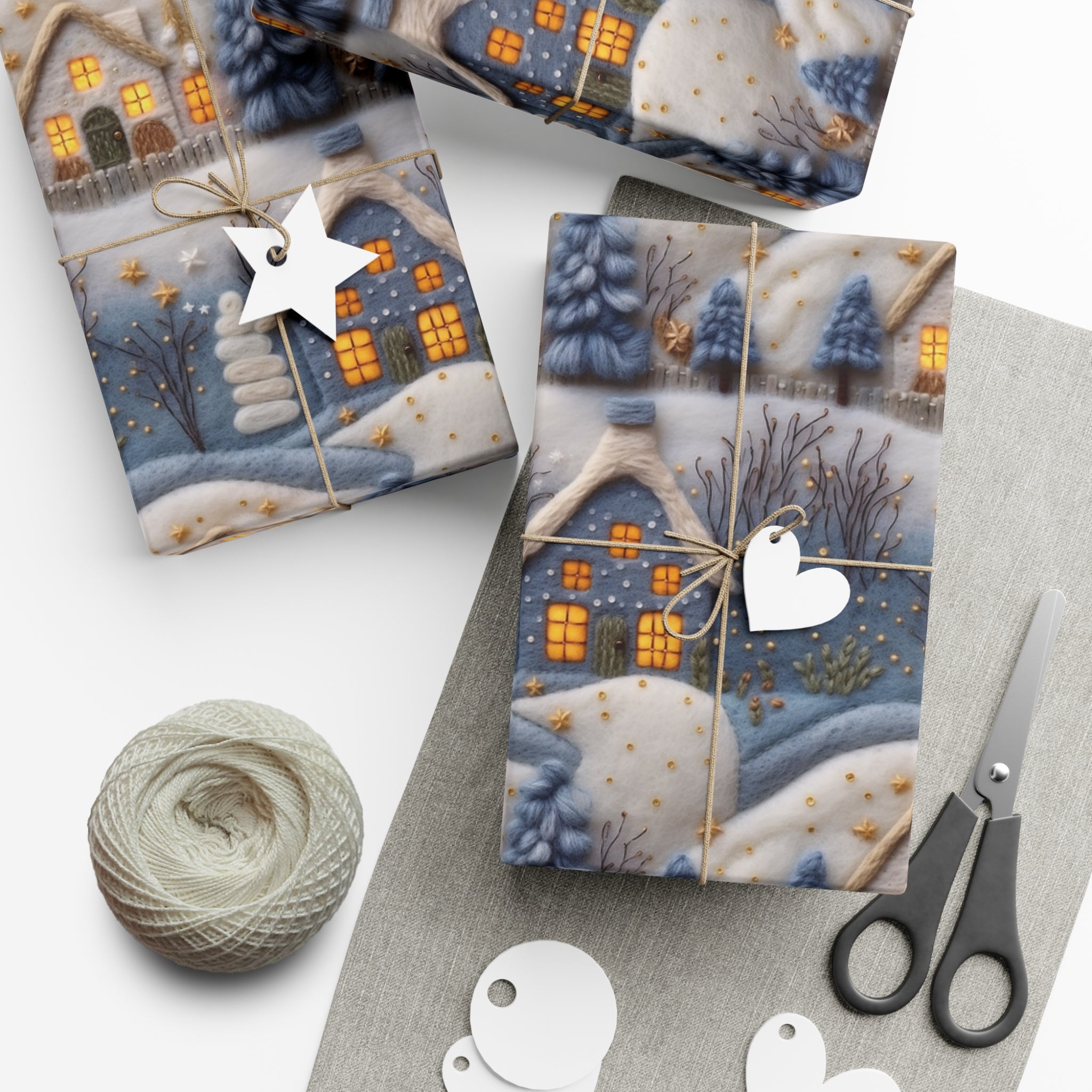 3D Felt Illusion Blue Houses Wrapping Paper Premium Gift Wrap with Unique Textured Design, Perfect for Birthdays, Holidays, and Special Occasions - Eye-Catching and Stylish - MRSBYVALLE