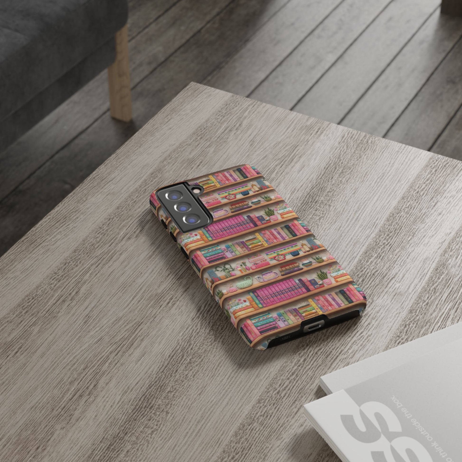 Whimsical 3D Embroidery Illusion Books on Pastel Shelves Phone Case for iPhone, Samsung & Pixel: Unique Accessory for Literary Enthusiasts Gift for Her Perfect for Floral Lover