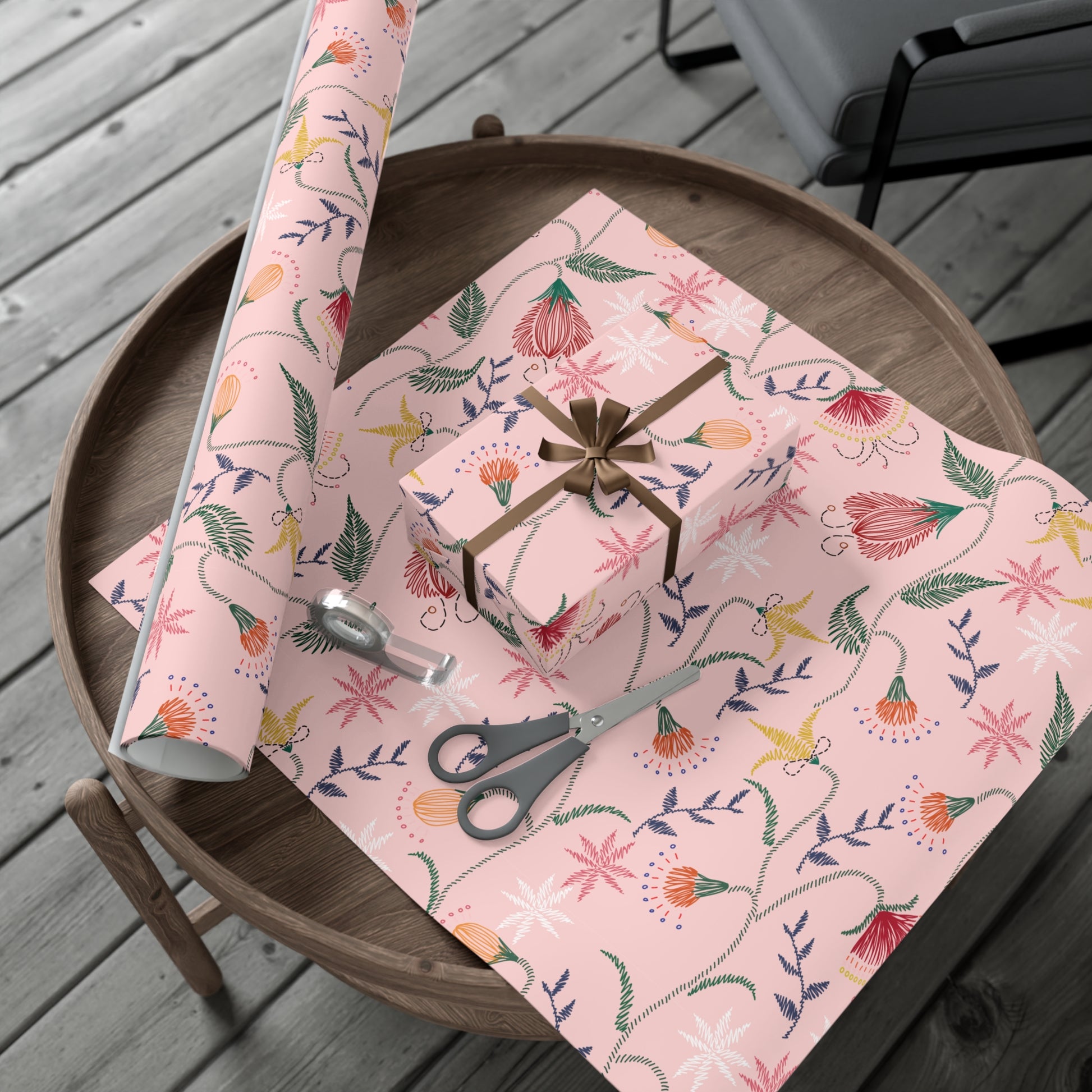 Pink Wildflowers Wrapping Paper Pink Bows Cherries Elegance Perfect for Gifts Weddings, Bridal Baby Showers All Occasion - MRSBYVALLE