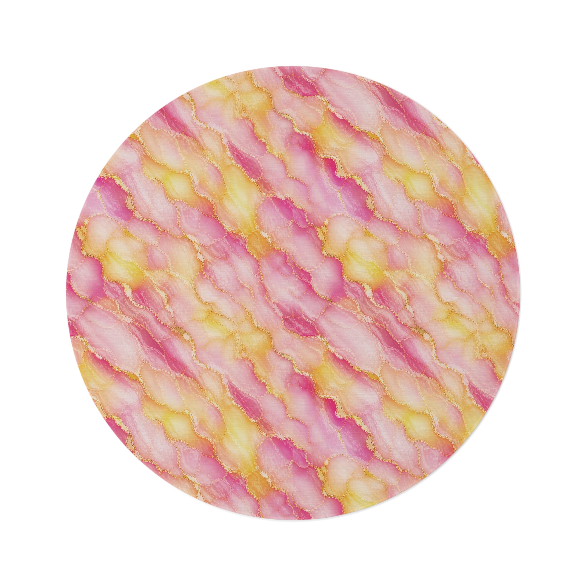 Blush Pink & Pastel Yellow Marble Round Rug — Gold Vein Luxury Statement Rug