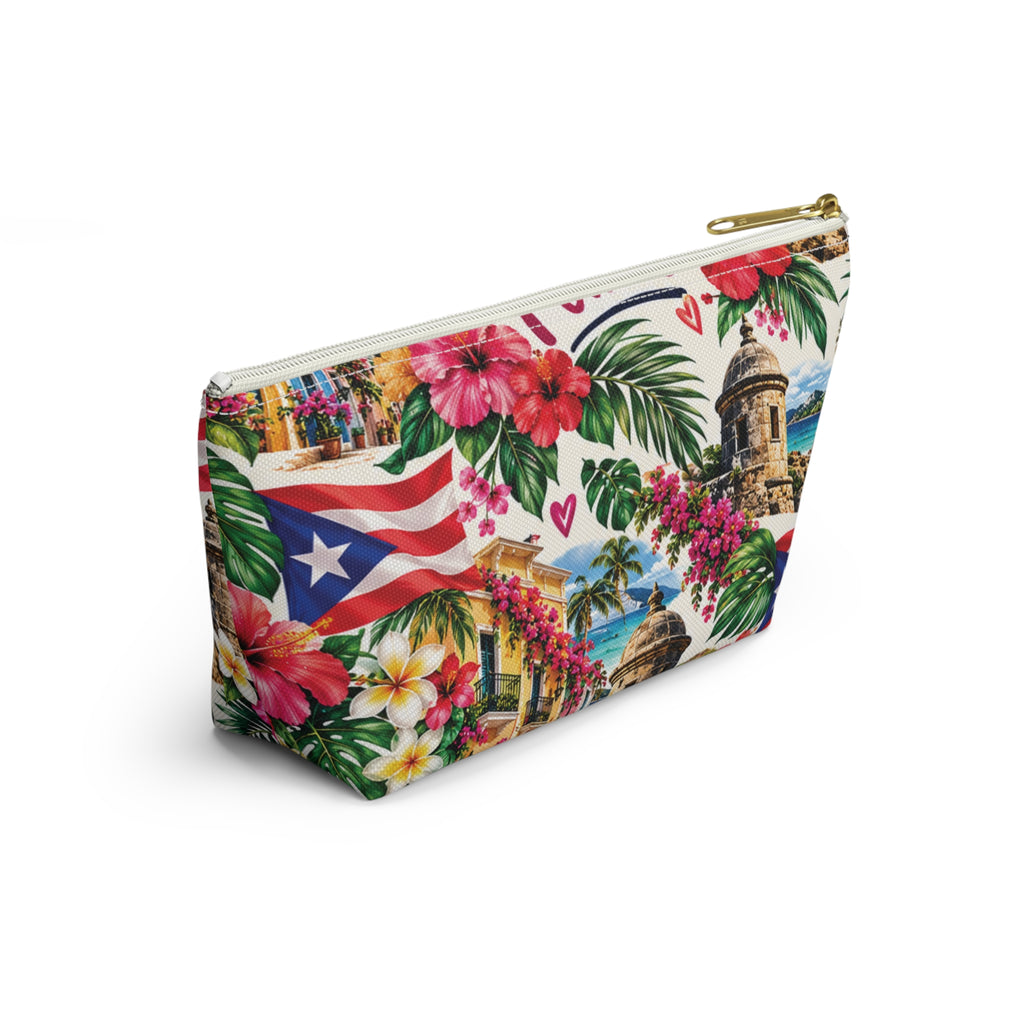 Puerto Rican Floral Accessory Pouch — "Mi Puerto Rican Pouch" Travel Makeup Bag
