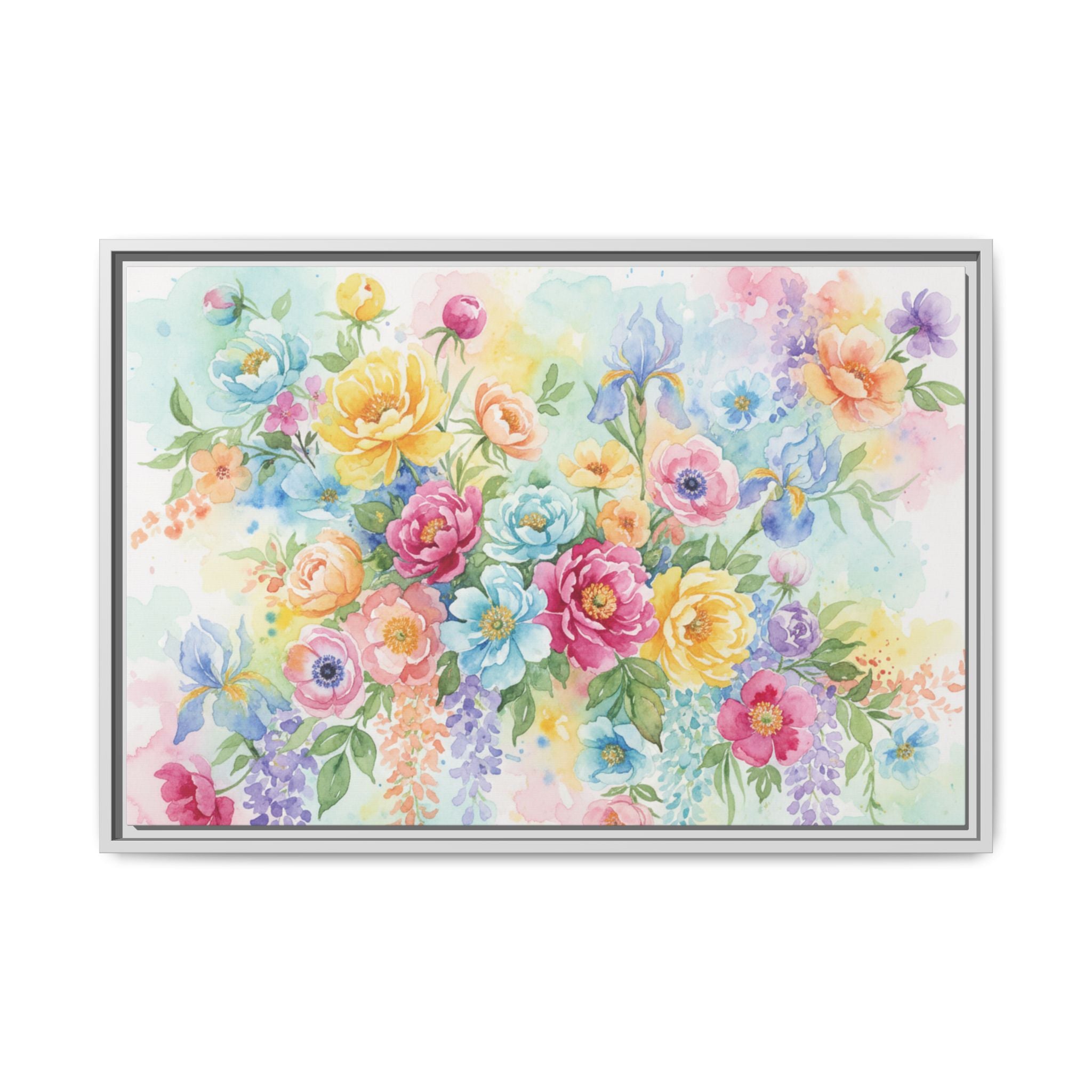 Watercolor Floral Bouquet Canvas, Framed Matte Wall Art | Multi-Color Wall Art