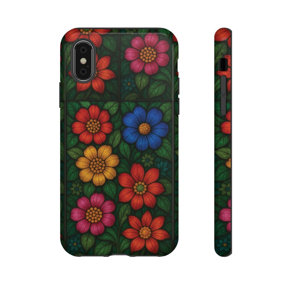 Coque de téléphone effet vitrail floral lumineux Art abstrait coloré, Étui de protection esthétique pour iPhone, Samsung et Google, Idée cadeau unique pour maman