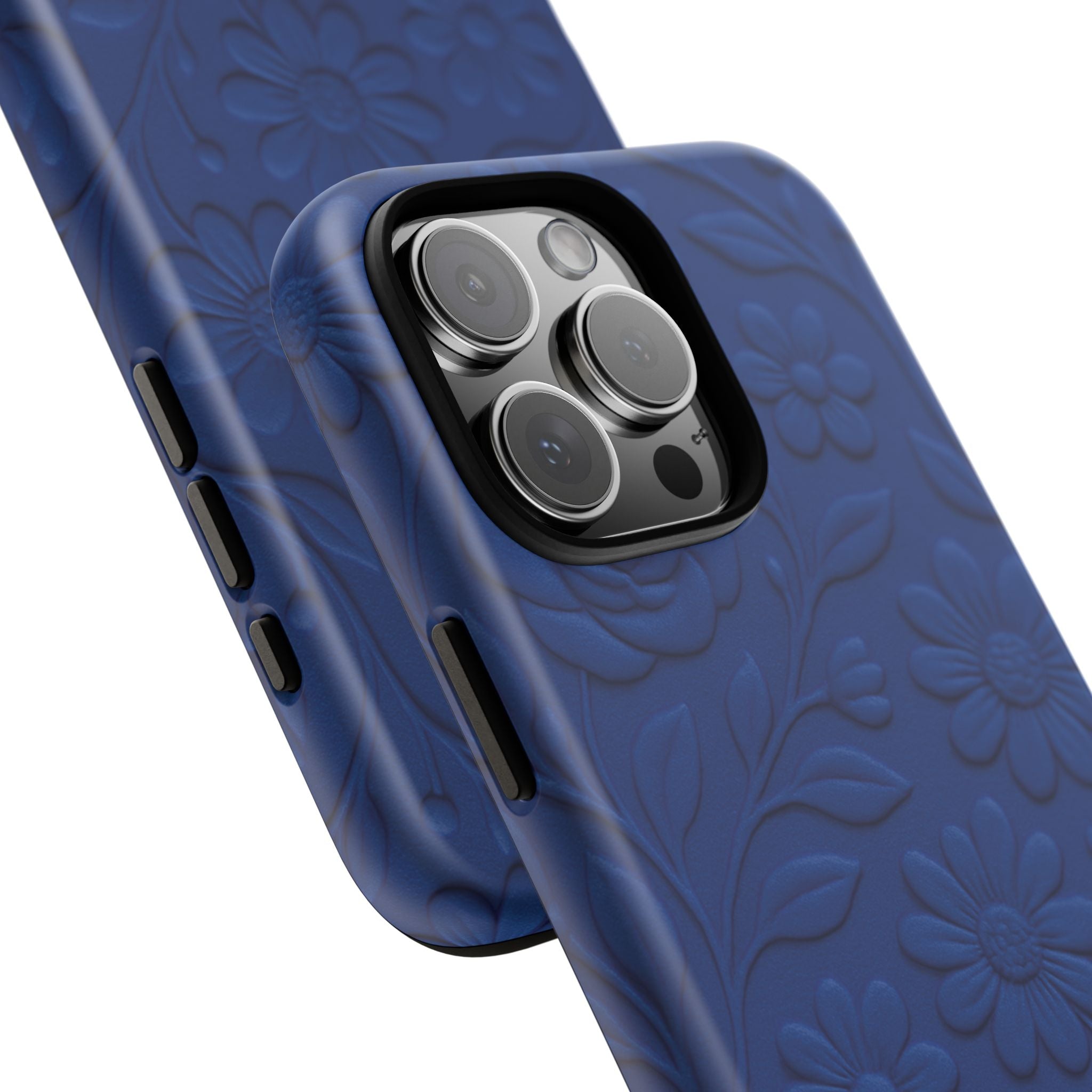 3D Illusion Floral Cobalt Blue Phone Case Elegant Raised Flower Design, Seamless Textured Look, Durable & Stylish Protection for iPhone and Android Models Fits iPhone & Samsung Models