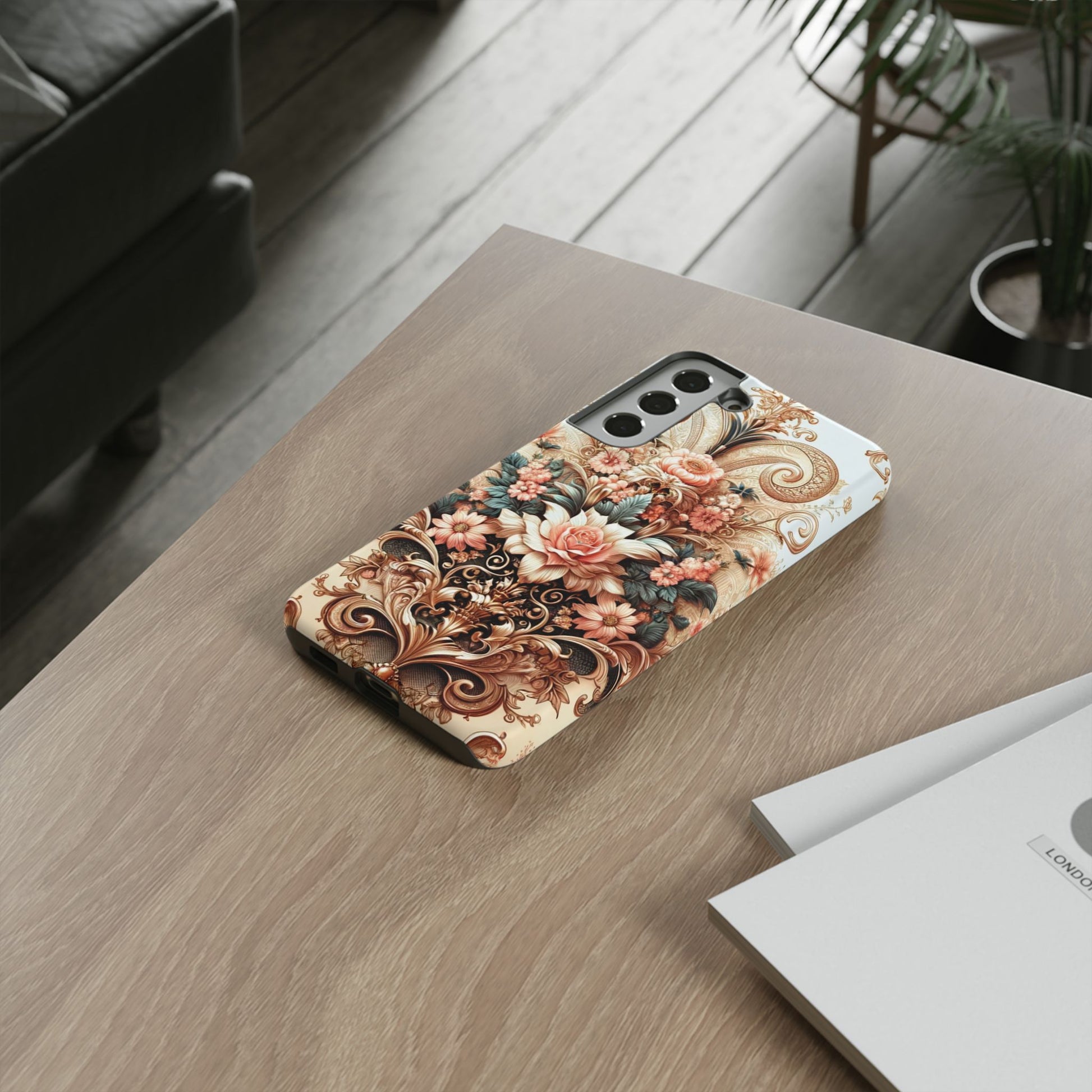 Gold Design Luxury Phone Tough Case Floral Elegant Durable Stylish for Modern Devices iPhone 17, 16, 15, Samsung iPhone Samsung Accessory Gift for Her