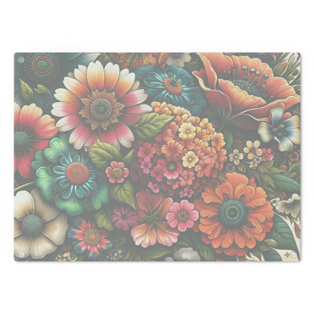 Cutting Board Bright Floral Tempered Glass Cutting Board Durable Kitchen Decor with Elegant Flower Design, Housewarming, New House Gift - MRSBYVALLE