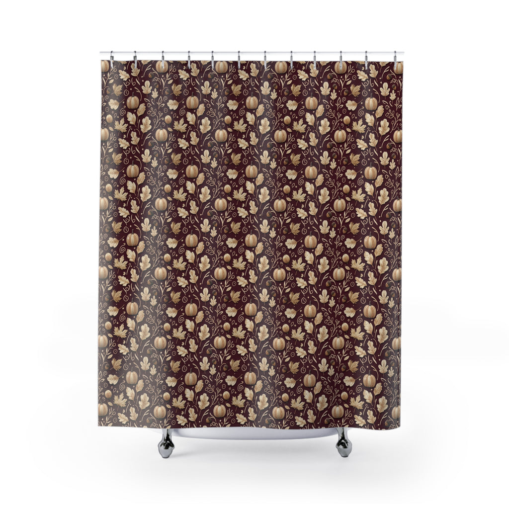 Burgundy Fall Shower Curtain, Autumn Leaves Bathroom Decor, Seasonal Rustic Home Accent, Cozy Thanksgiving & Harvest Style Curtain Hooks Not Included