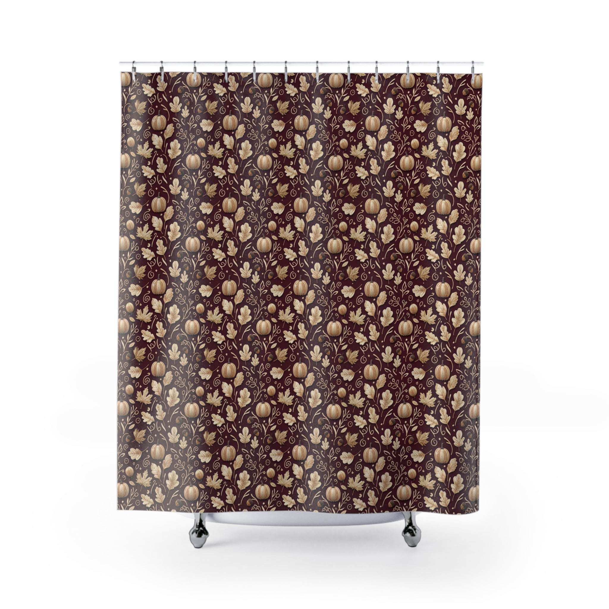 Burgundy Fall Shower Curtain, Autumn Leaves Bathroom Decor, Seasonal Rustic Home Accent, Cozy Thanksgiving & Harvest Style Curtain Hooks Not Included