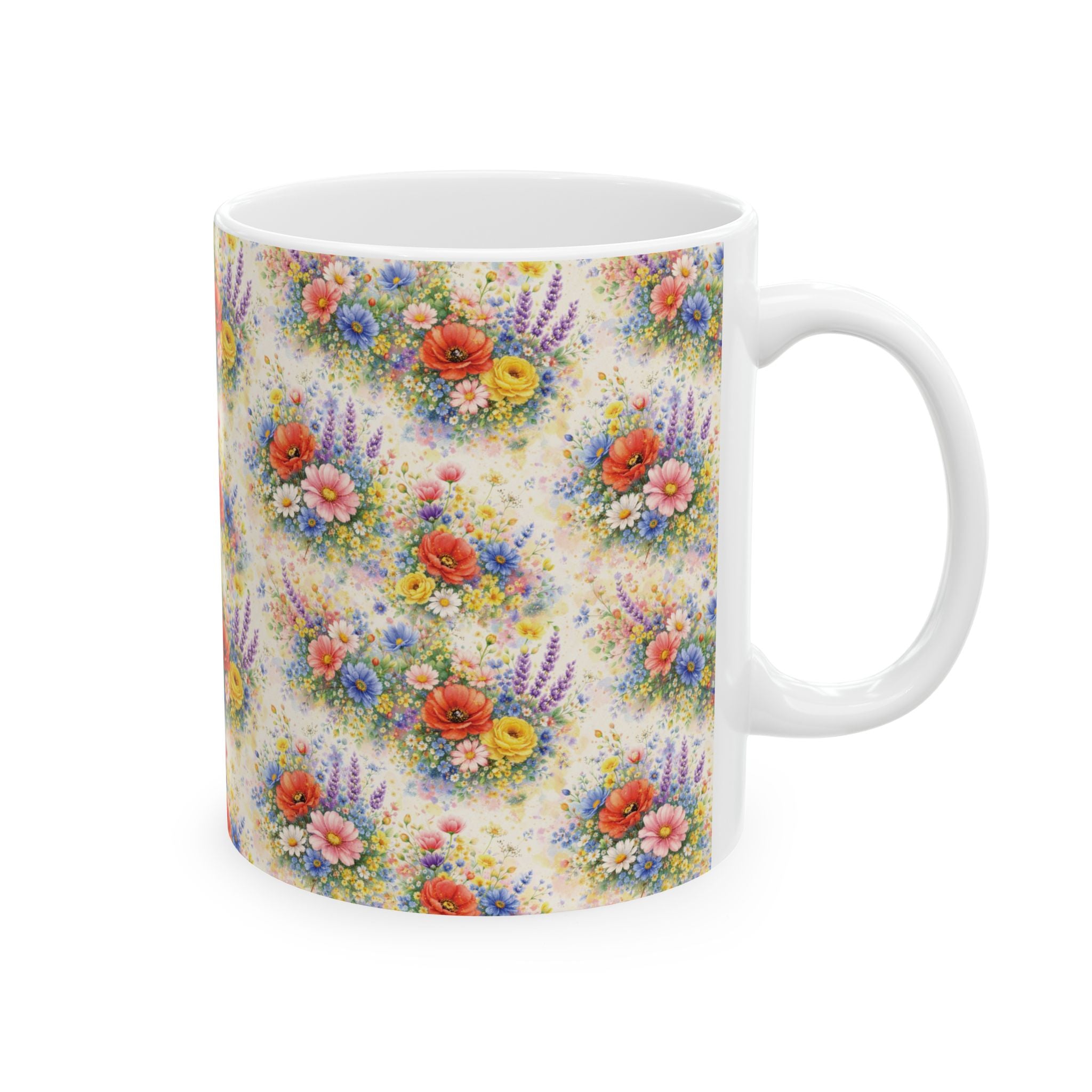 Watercolor Wildflowers Ceramic Mug — Floral 11oz & 15oz Coffee Cup