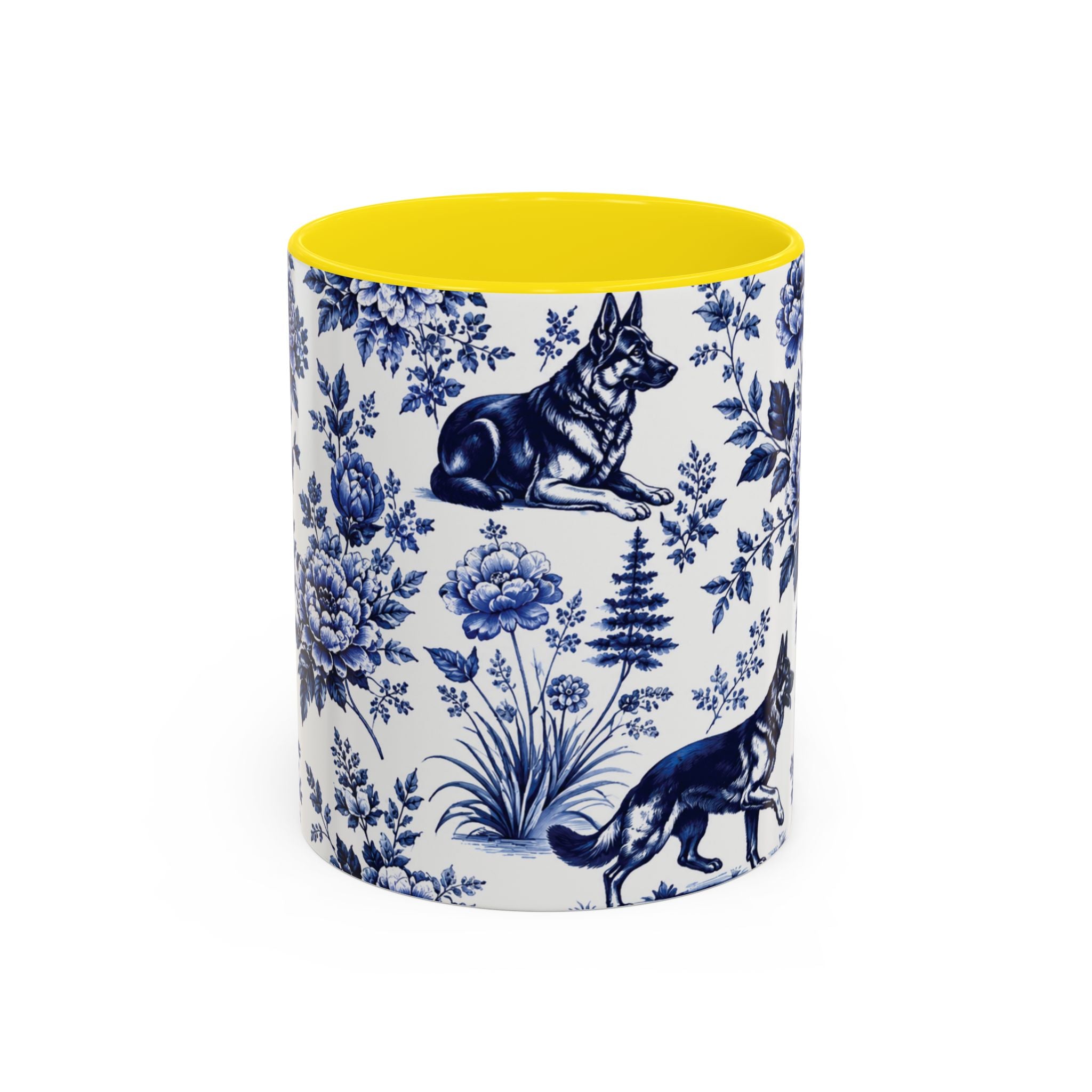Elegant German Shepherd Floral Mug | Luxury Blue Toile Coffee Mug 11/15oz Accent Ceramic