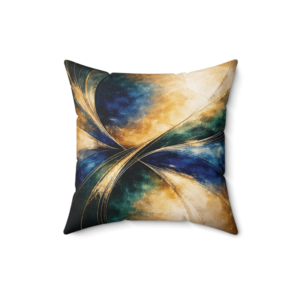 Gilded Convergence  Luxe NeoDeco Blue & Gold Accent Pillow Bedroom & Living Room Decor