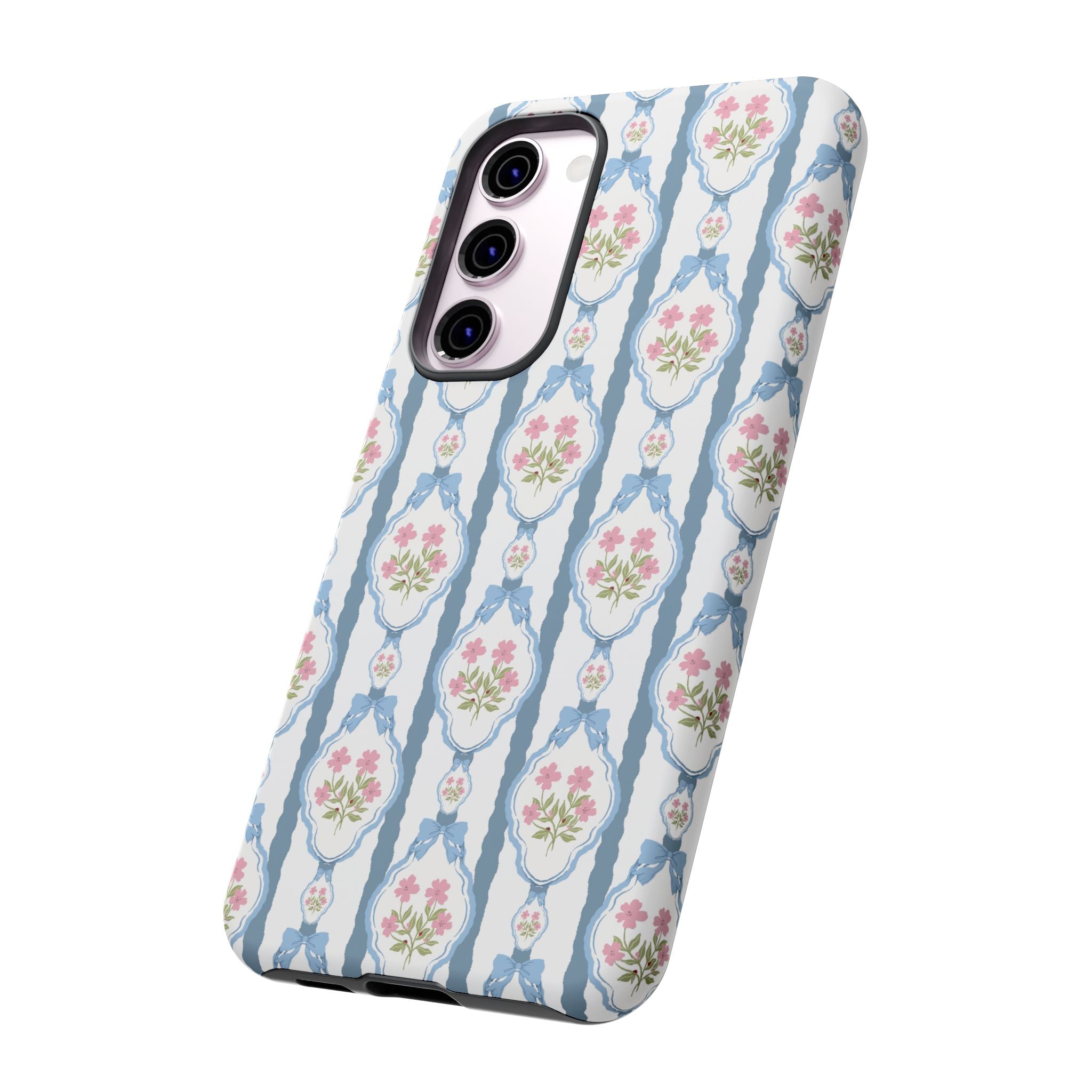 Coque de téléphone Vintage Nœud Bleu et Rose — Motif floral romantique « Tough Cases »