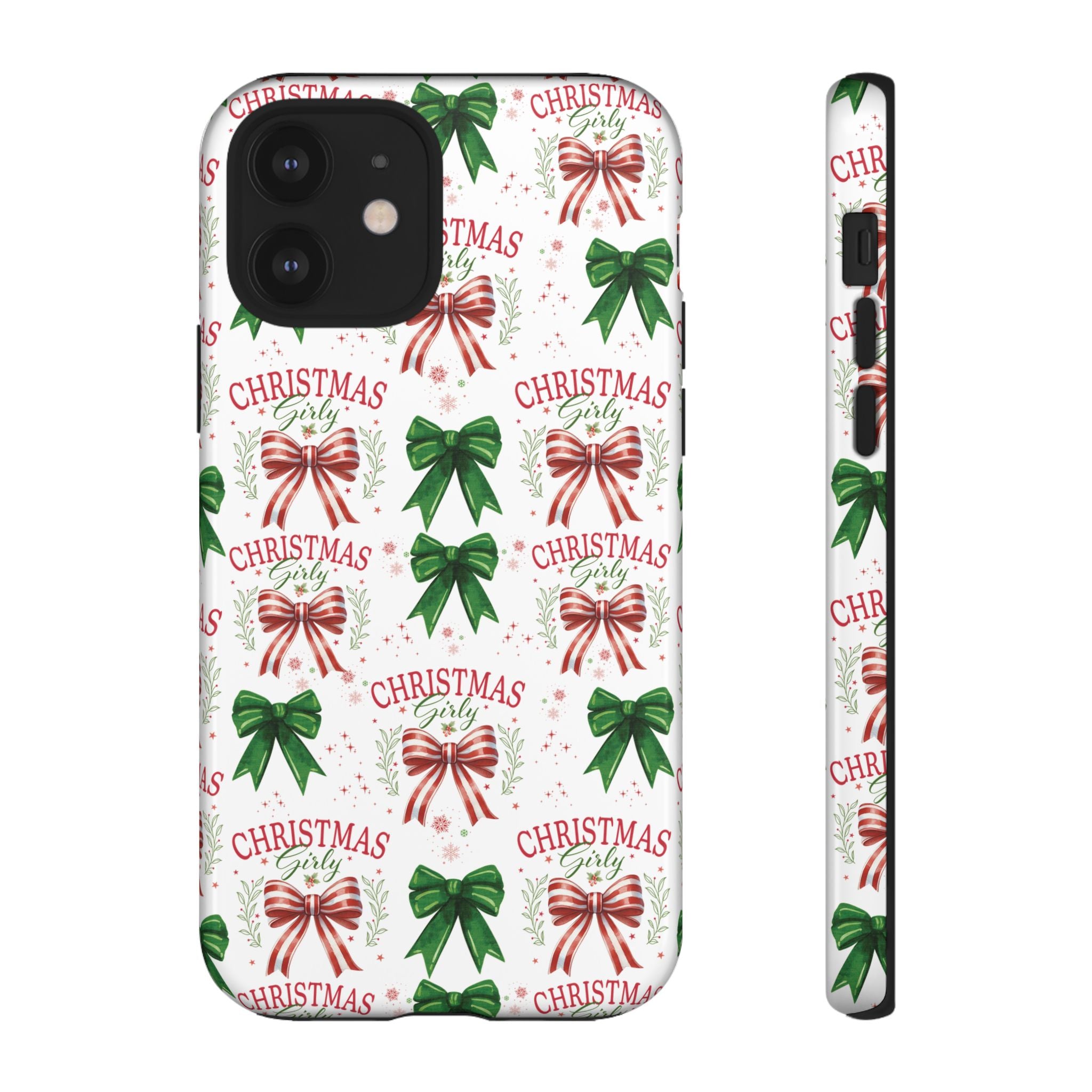 Girly Christmas Coquette Bows Pastel Phone Case for iPhone 17 16 15 23 Samsung, and Pixel | Stylish Protective Cover Gift for Her Perfect for Floral Lover