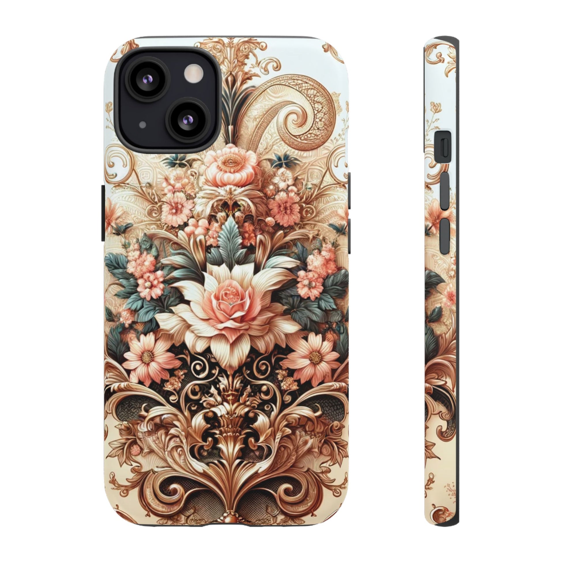 Gold Design Luxury Phone Tough Case Floral Elegant Durable Stylish for Modern Devices iPhone 17, 16, 15, Samsung iPhone Samsung Accessory Gift for Her
