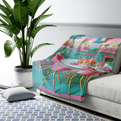 Atomic Kitty Cat Sherpa Fleece Blanket Mid Century Modern Retro Design | Cozy Cat Lover Gift | Vintage Atomic Style Throw for Couch, Bed, or Home Decor - MRSBYVALLE