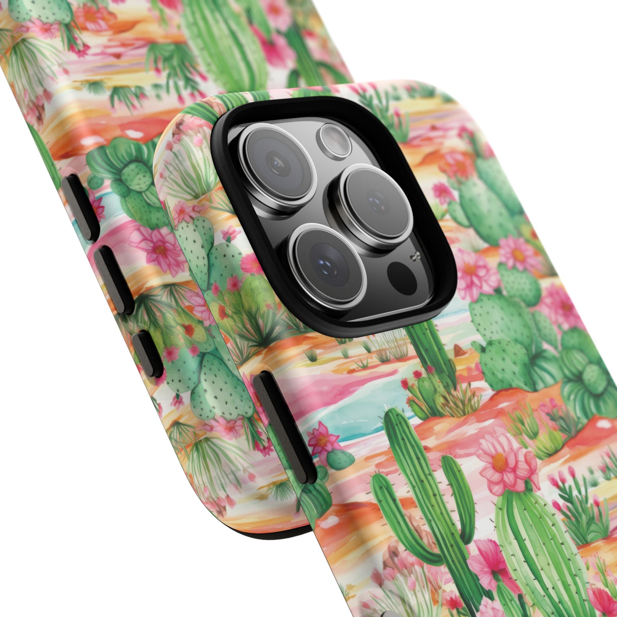 Pink and Mint Green Cactus Phone Case - Tough, Stylish Cover with Cactus Flowers | Durable Protection for iPhone & Android | Fresh Nature-Inspired Design!