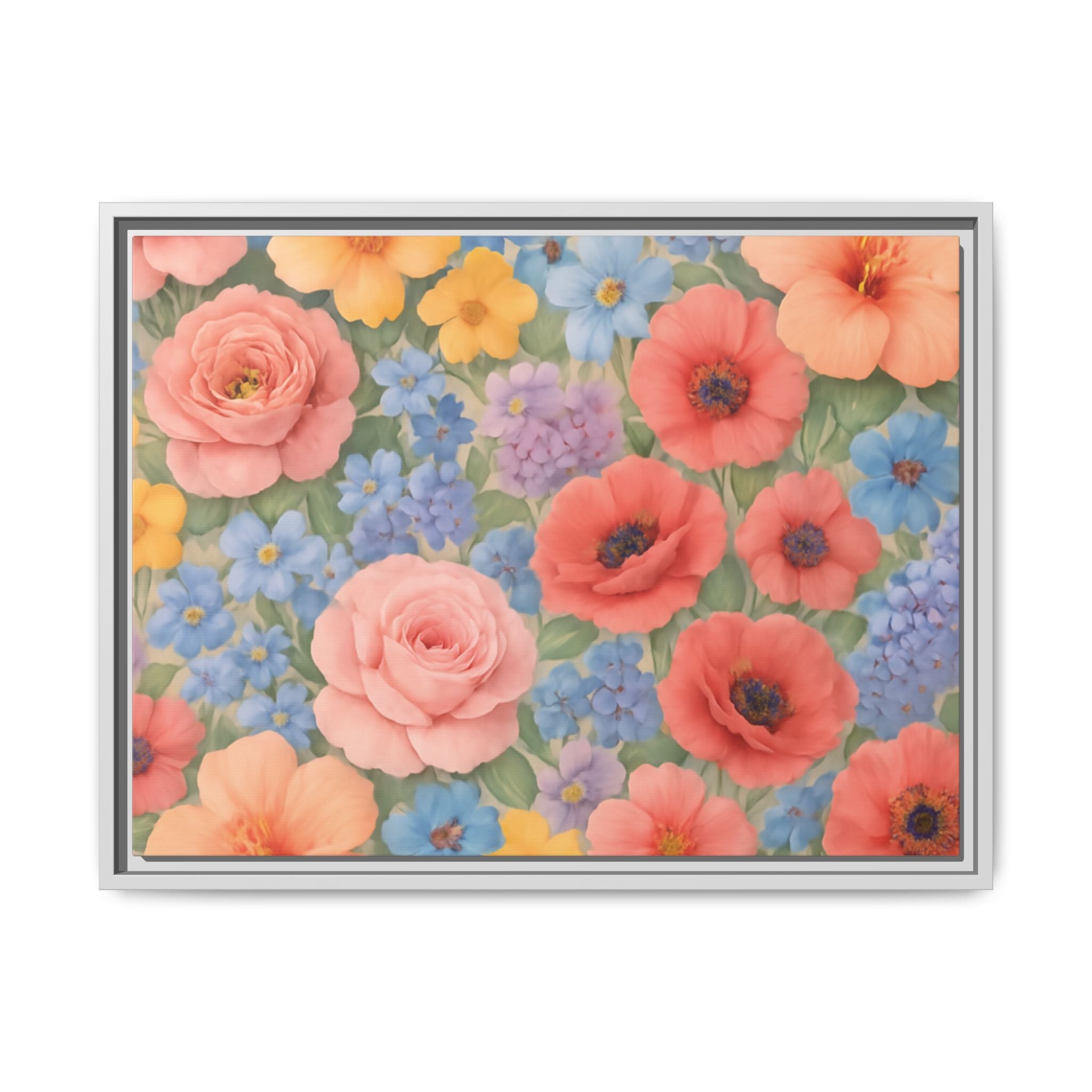 Luxury Framed Floral Canvas – Bold Multi-Color Botanical Wall Art, Elegant Nature-Inspired Accent for Living Room, Bedroom, or Office Décor Gift for Mom