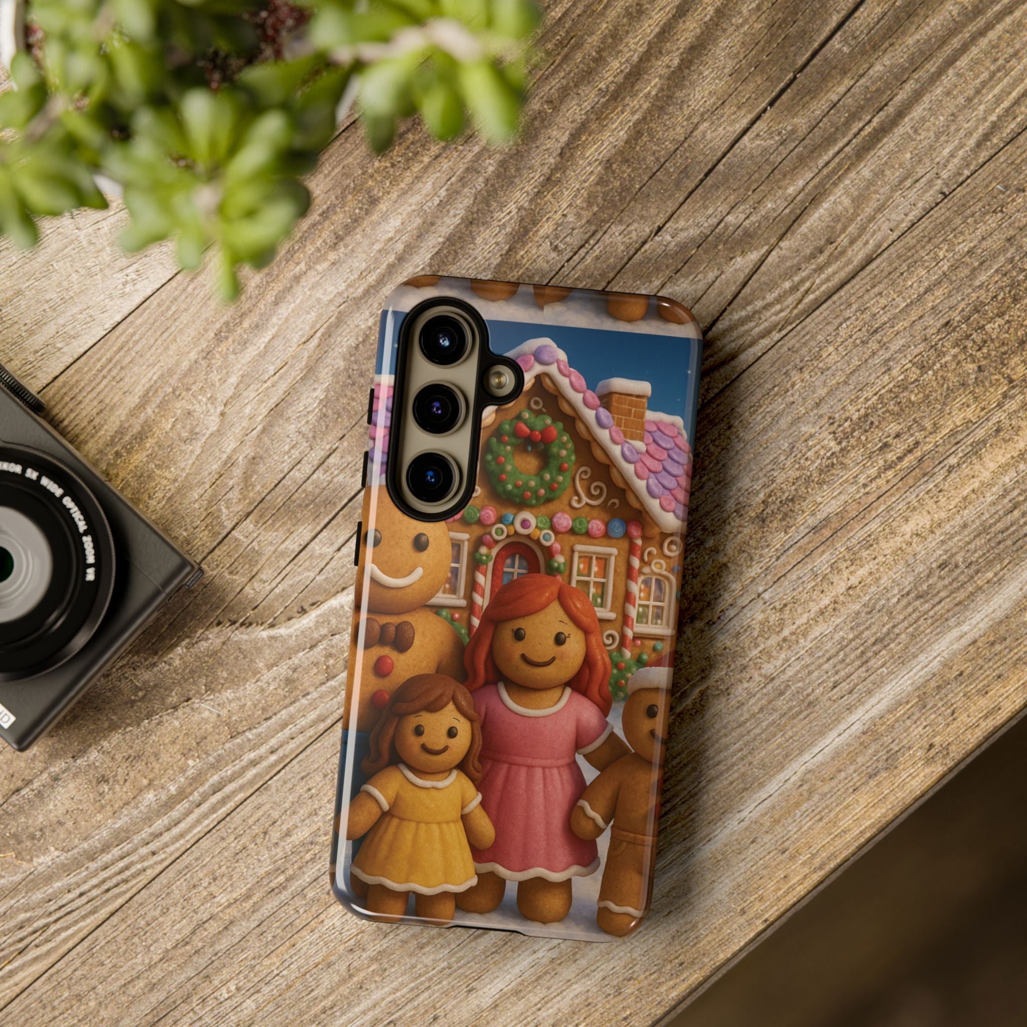 Coque de téléphone esthétique Famille en Pain d'Épices – Design d'inspiration vintage sur le thème de Noël – Étui stylé pour modèles iPhone et Samsung Galaxy