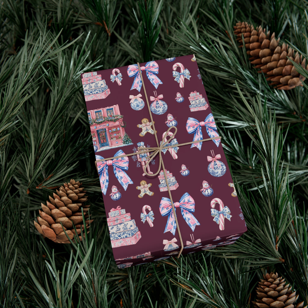 Pink & Blue Nutcracker Christmas Wrapping Paper with Bows & Holiday Elements – Ideal for Festive Gift Wrapping, Adding Cheer & Charm to Every Present Gifts - MRSBYVALLE