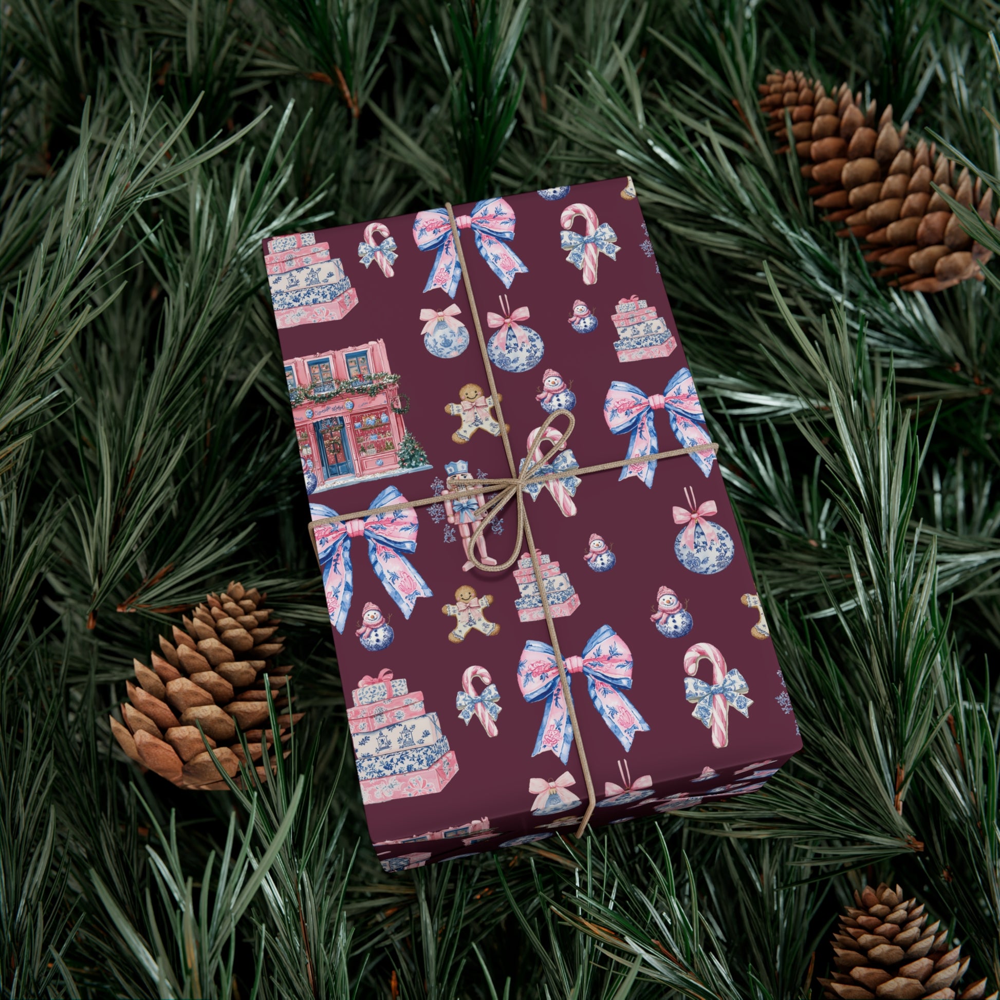 Pink & Blue Nutcracker Christmas Wrapping Paper with Bows & Holiday Elements – Ideal for Festive Gift Wrapping, Adding Cheer & Charm to Every Present Gifts - MRSBYVALLE