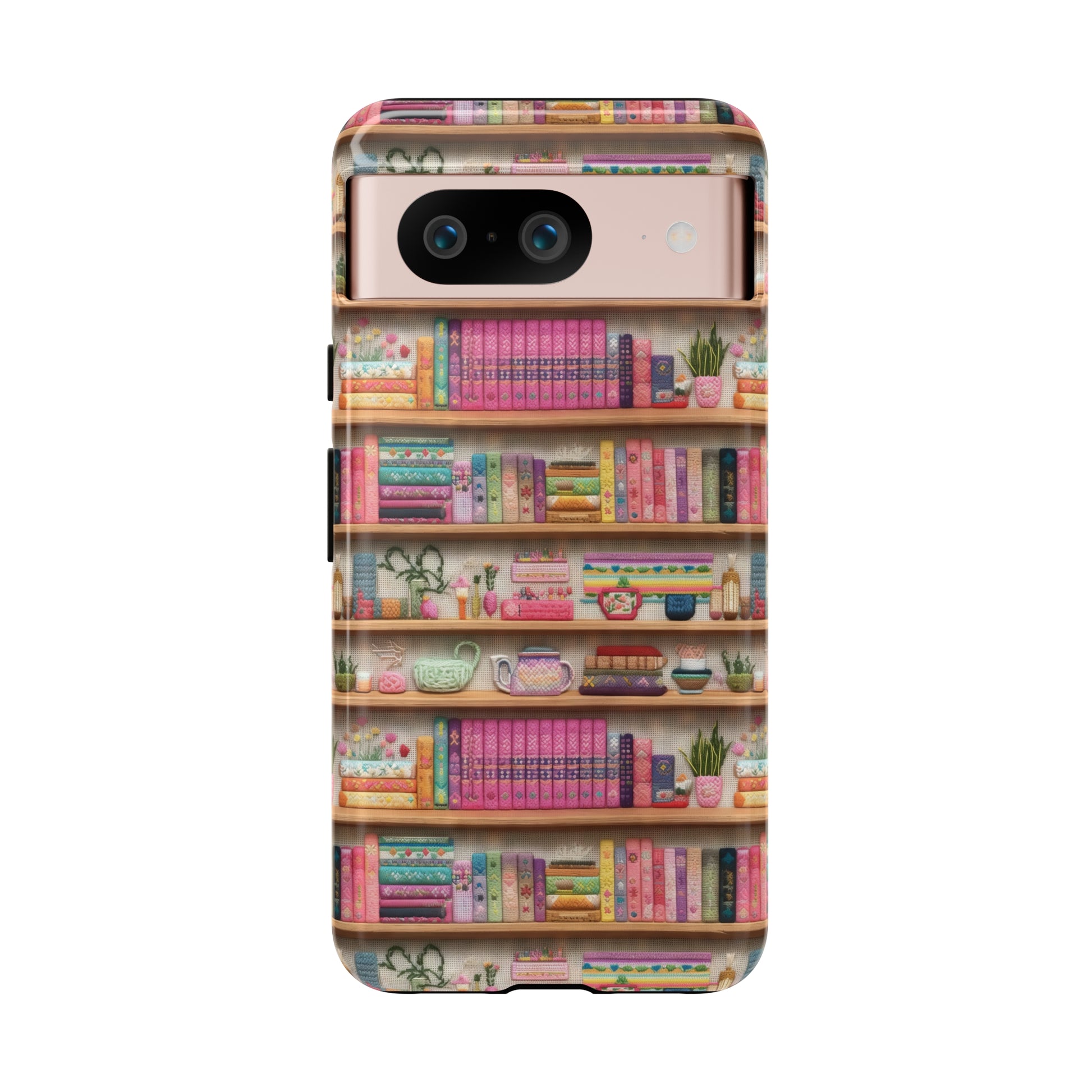 Phone Case 3D Illusion Books & Shelf Embroidery Design with Vibrant Colors Gift for Her Phone 15, Samsung iPhone Samsung Gift for Her Case iPhone 15, Samsung iPhone Samsung Accessory Gift for Her.