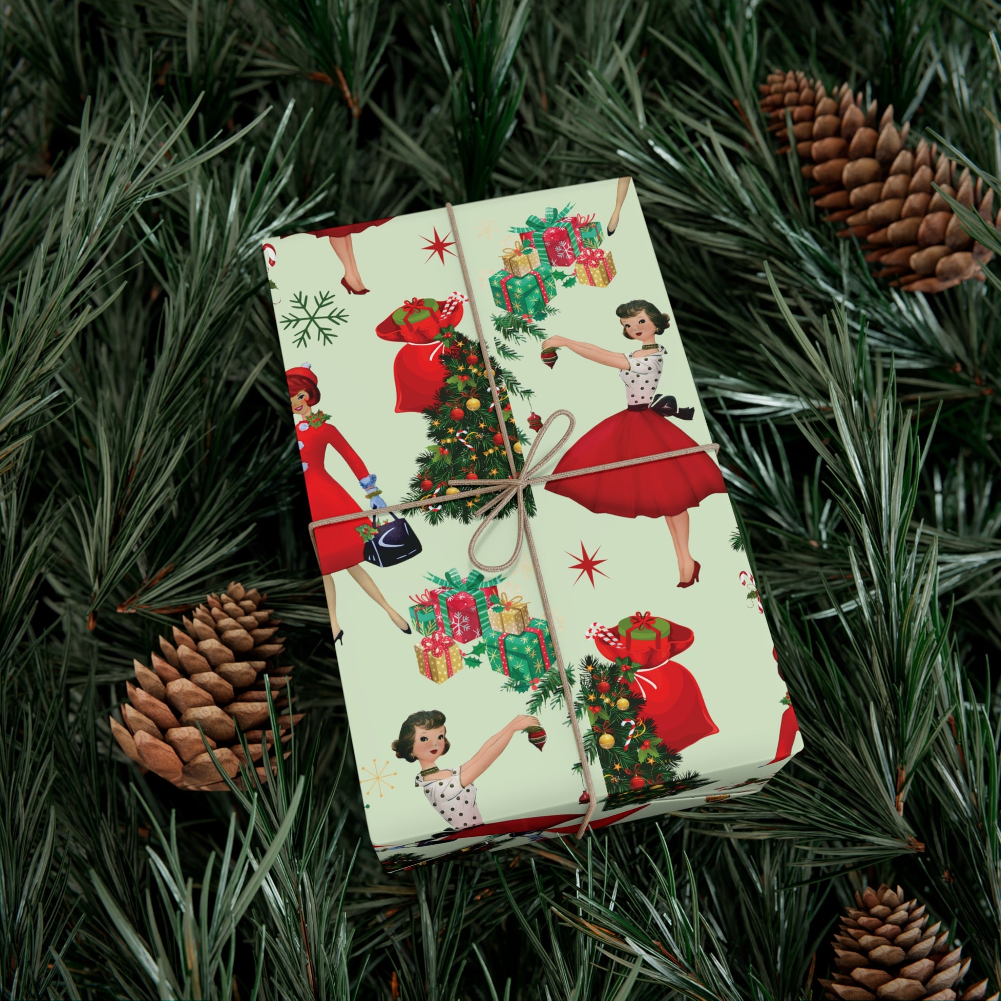 Vintage 50s Retro Christmas Wrapping Paper | Classic Holiday Designs | Nostalgic Gift Wrap | Mid-Century Holiday Patterns | Unique Retro Christmas Decorations | Festive Retro Style Christmas - MRSBYVALLE