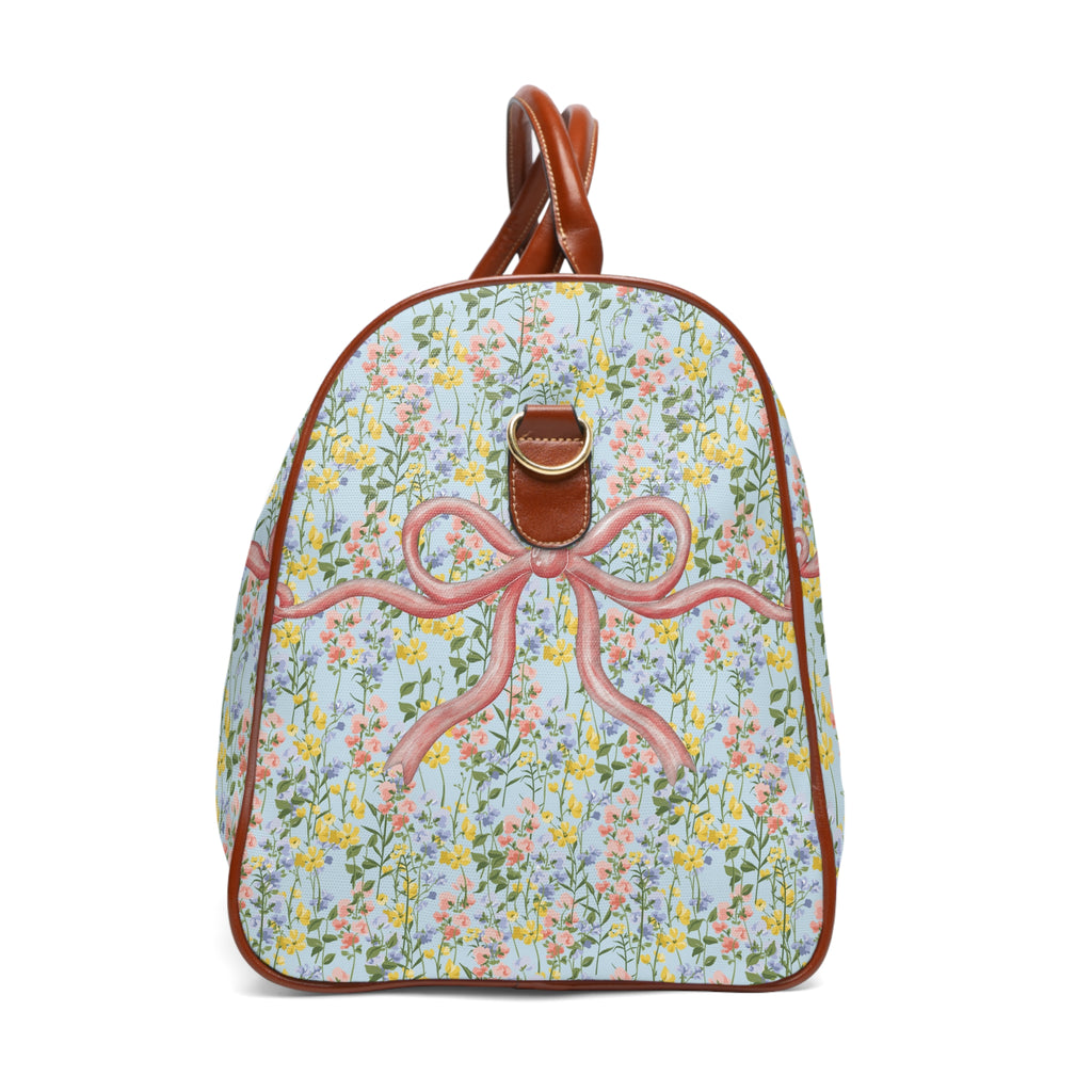 Sac de Voyage Imperméable à Fleurs Roses et Nœuds Roses et Bleu Glacier, Idéal Comme Cadeau