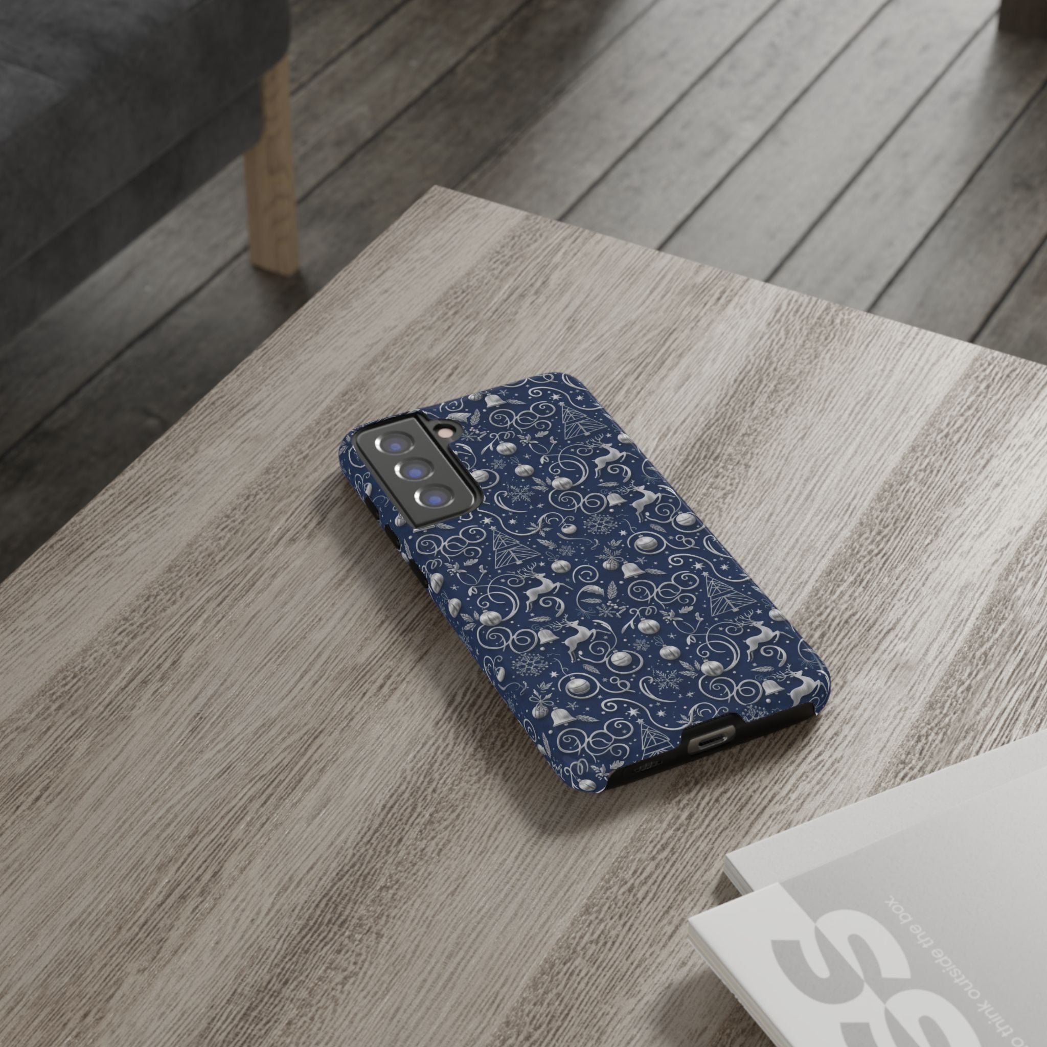 Coque Téléphone Noël Bleu & Argent – Motif Paillettes Festives pour iPhone 17, Tous iPhones & Galaxy | Cadeau MRSBYVALLE pour Elle